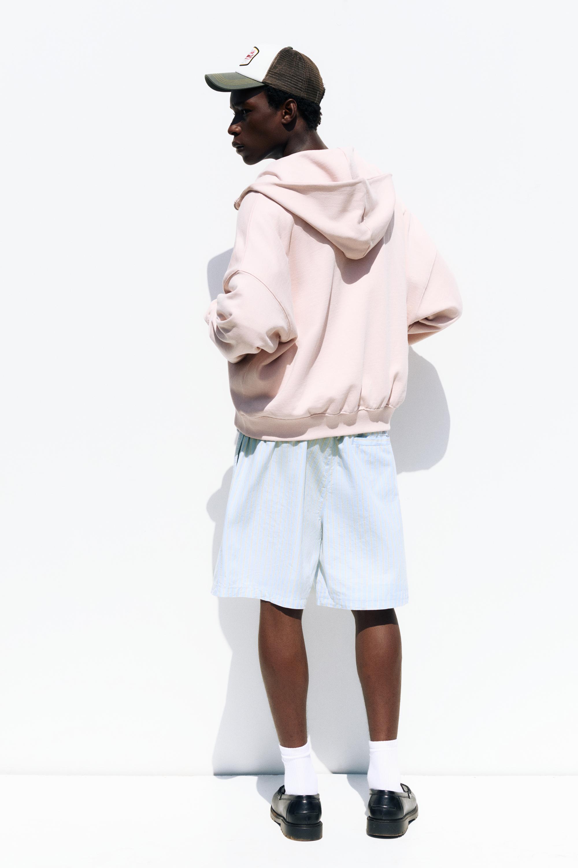 Striped pyjama-style Bermuda shorts — Sky blue