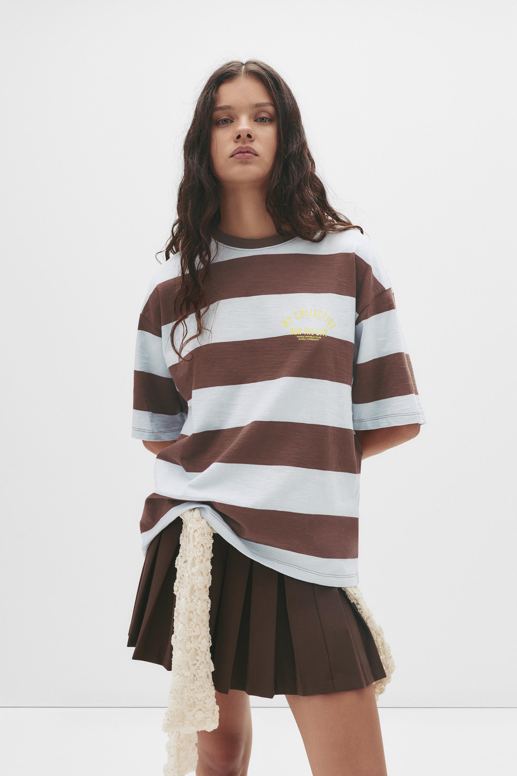 Gestreiftes T-Shirt Mit Ny-Text