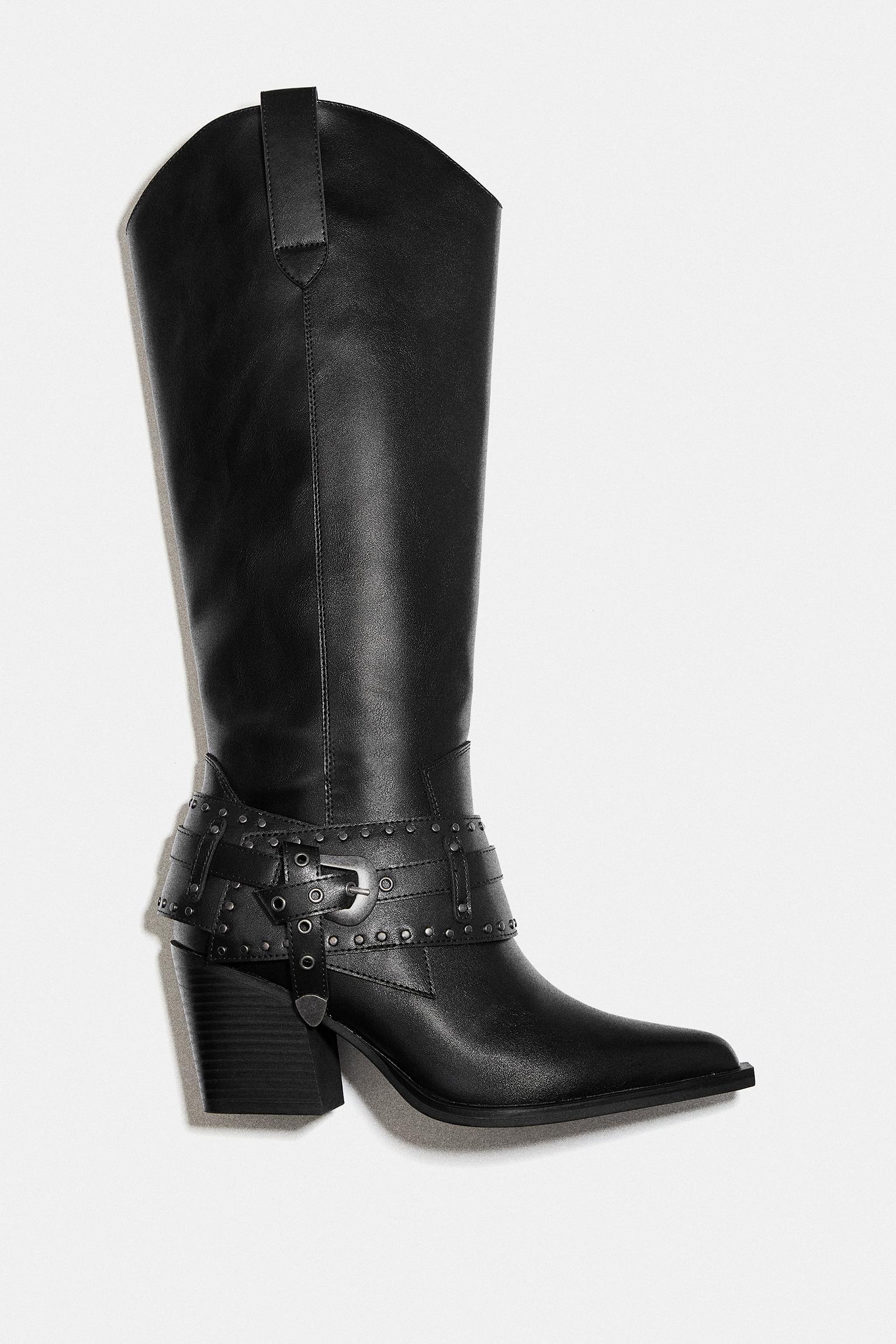 Cowboy buckle boots — Black