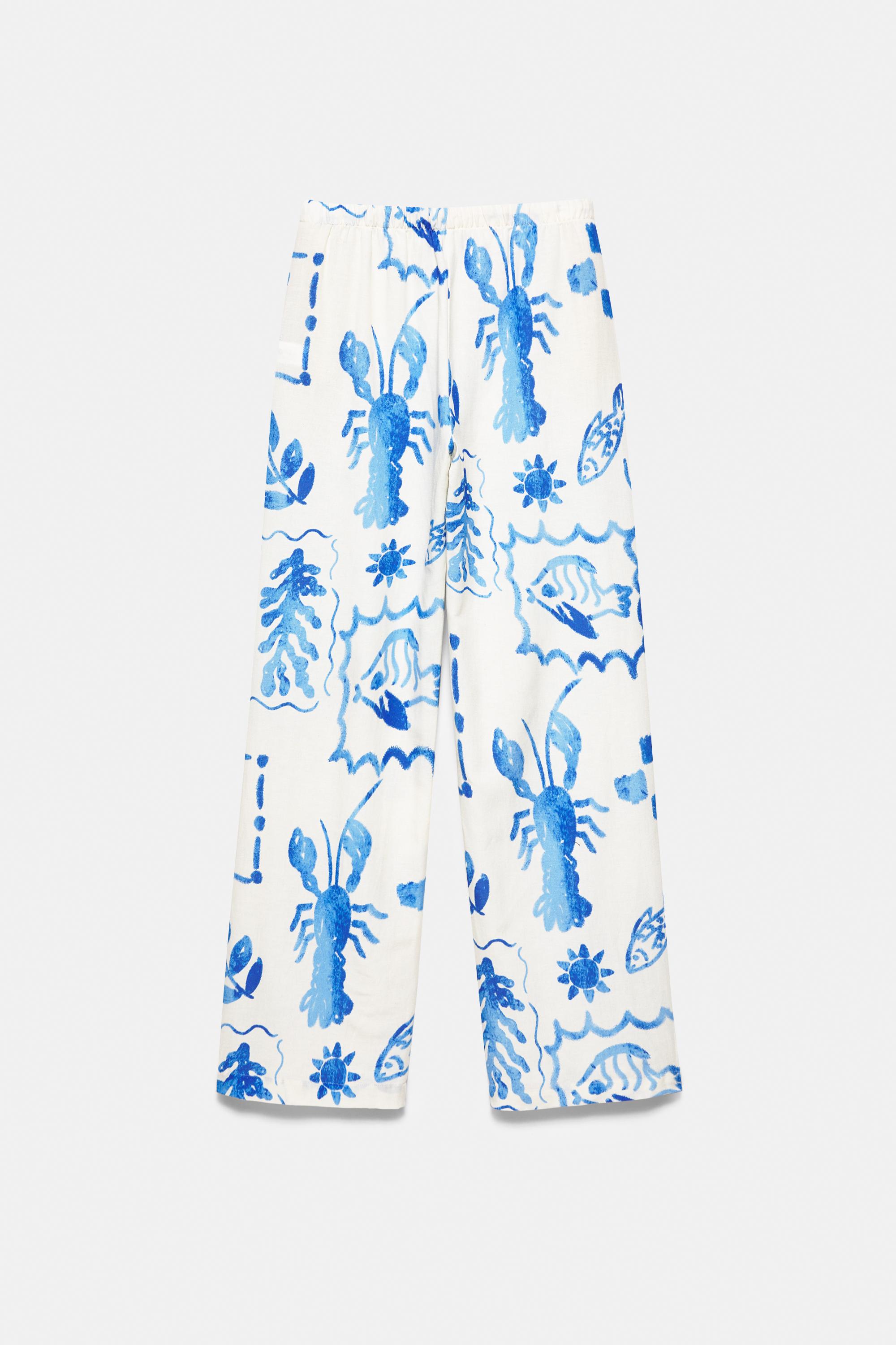 Marine printed flowing trousers — Sand