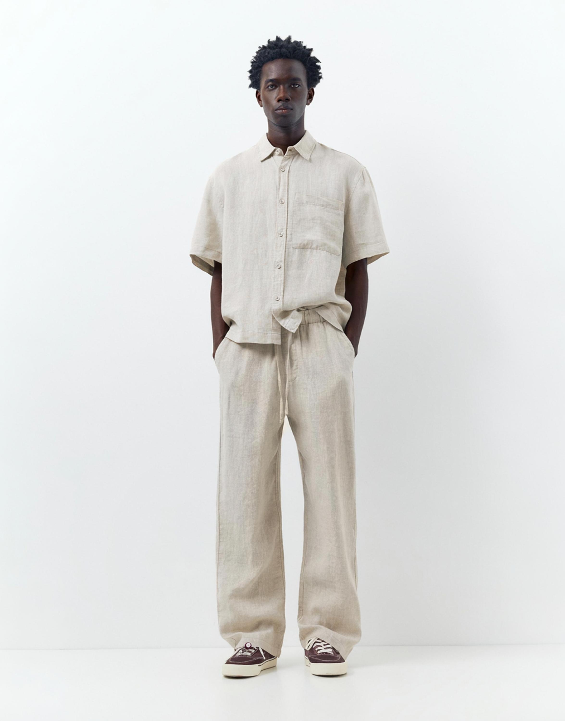 100% linen jogger trousers — Beige