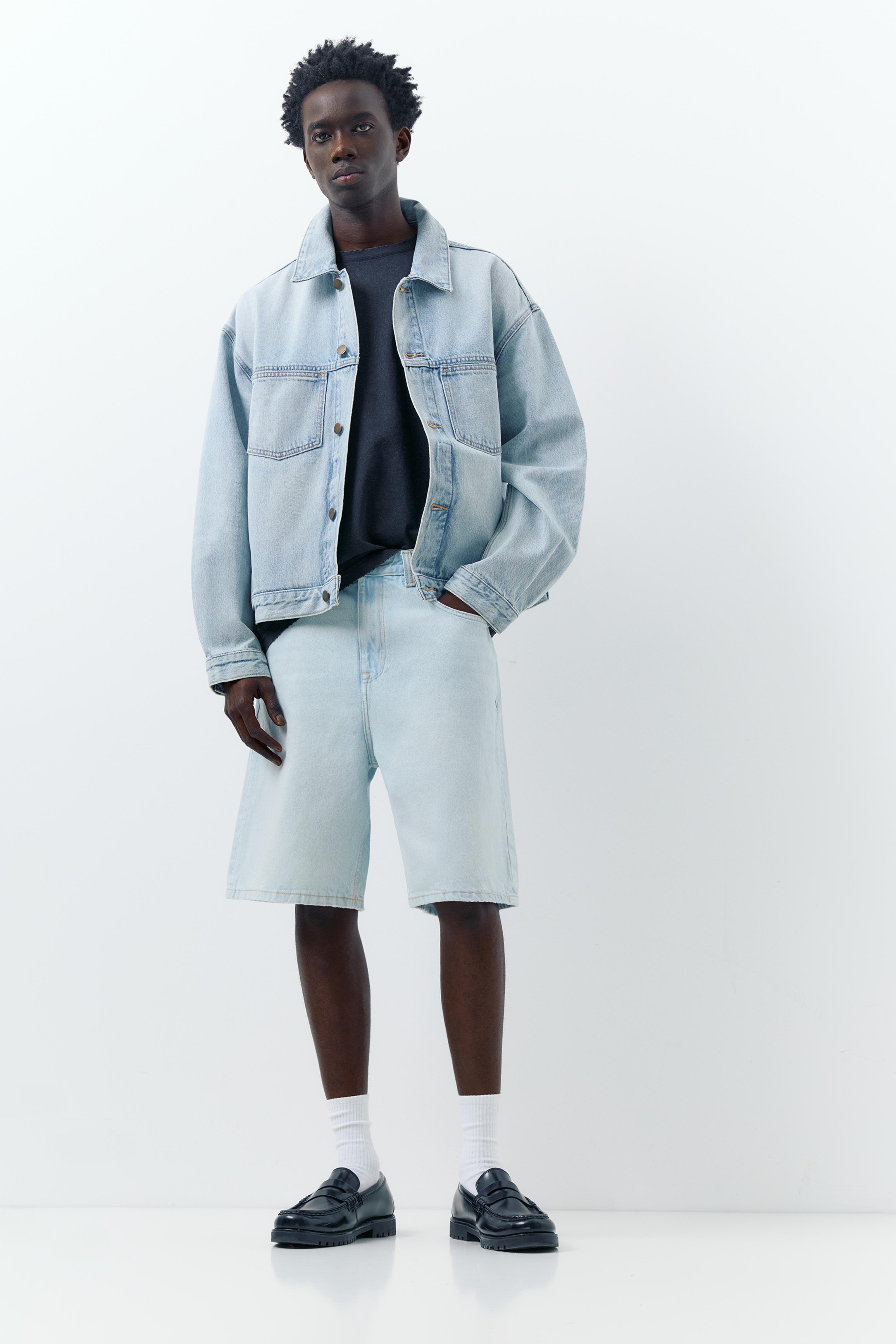 Baggy relaxed fit denim Bermuda shorts — Pale indigo