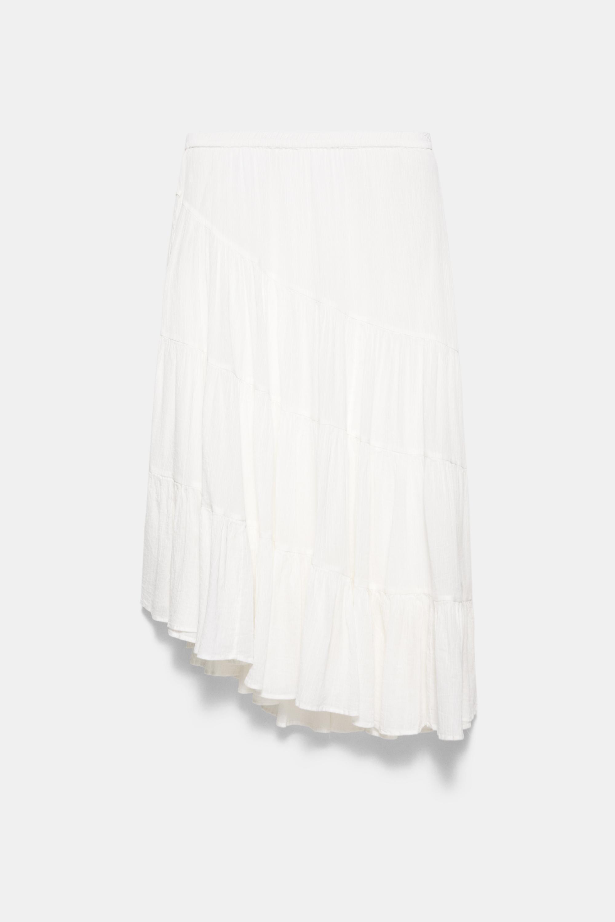 White asymmetric midi skirt — White