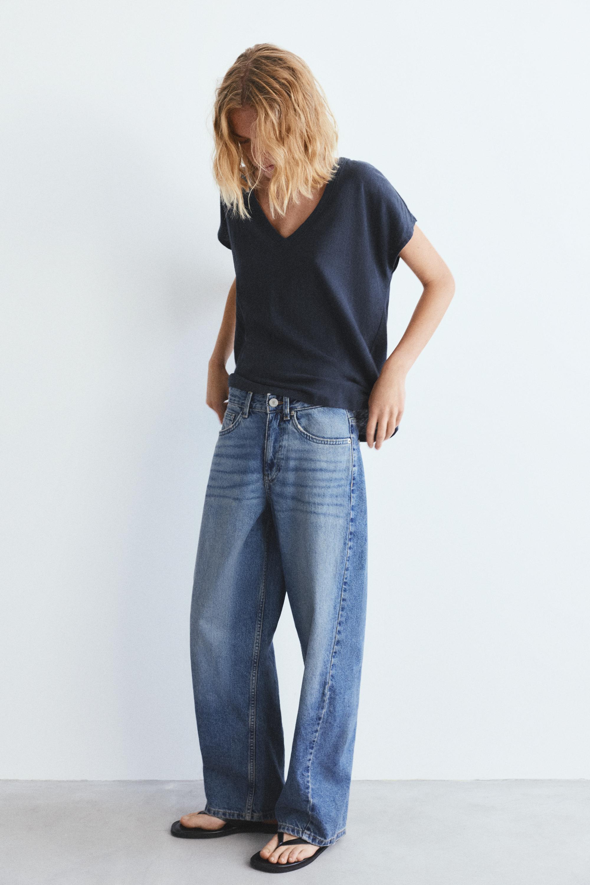 V-neck linen T-shirt — Medium grey