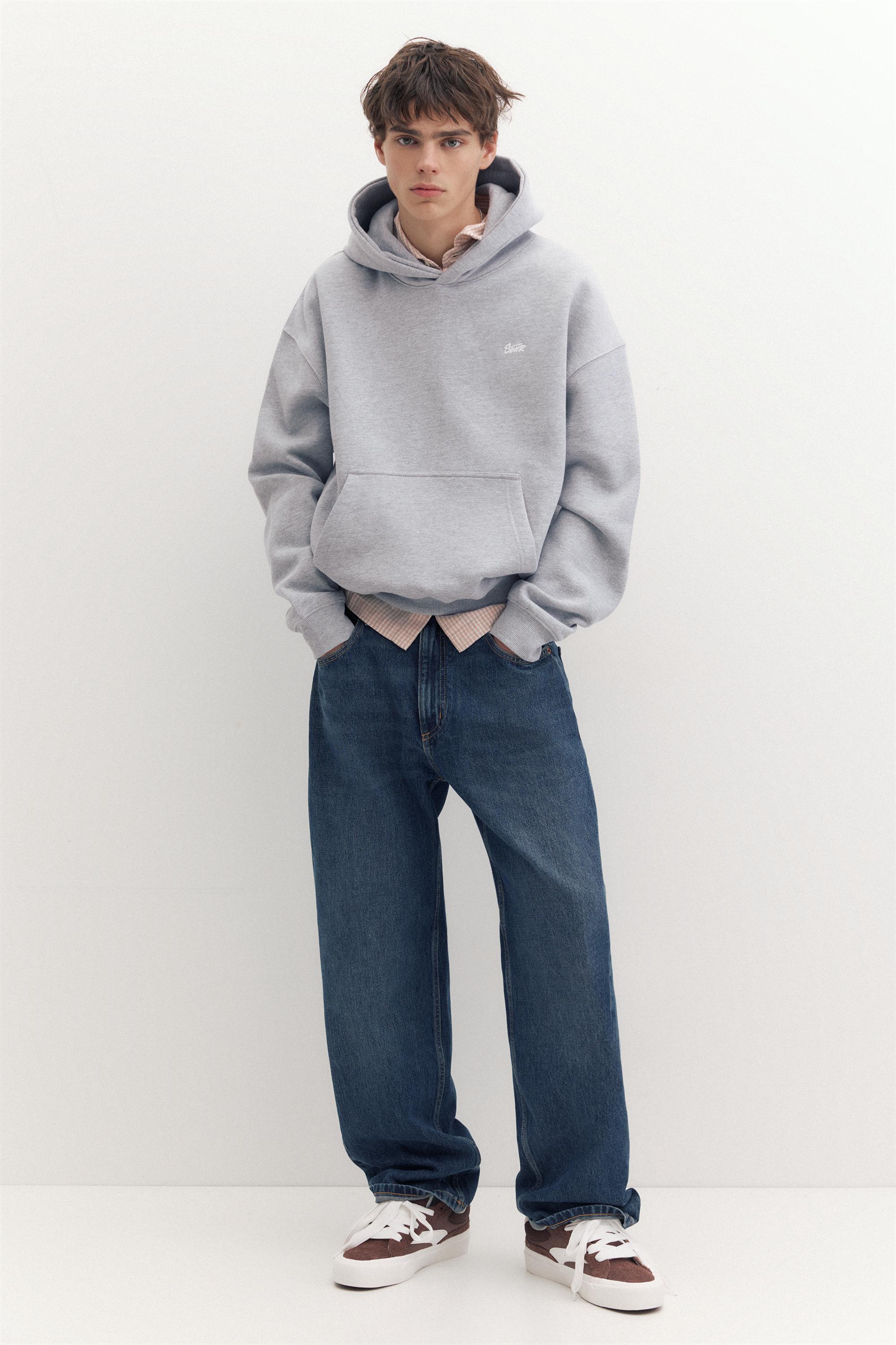 STWD logo boxy hoodie — Grey marl