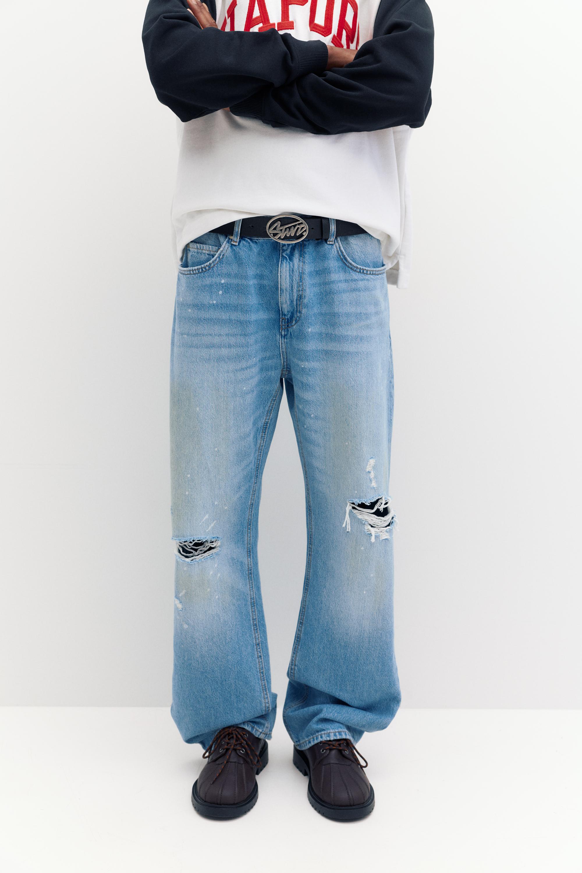 Ripped slim fit bootcut jeans — Pale indigo