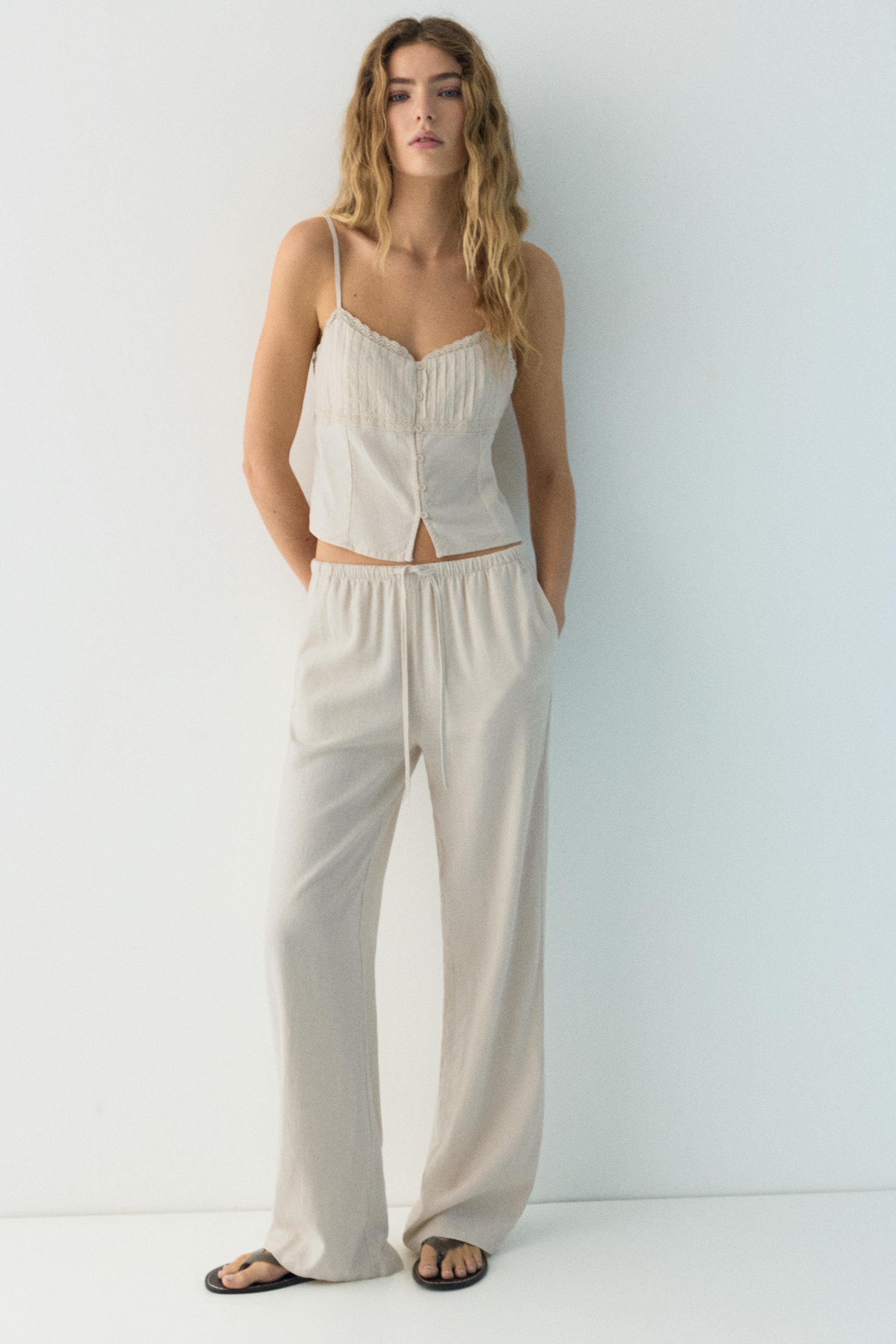 Linen blend camisole top — Sand