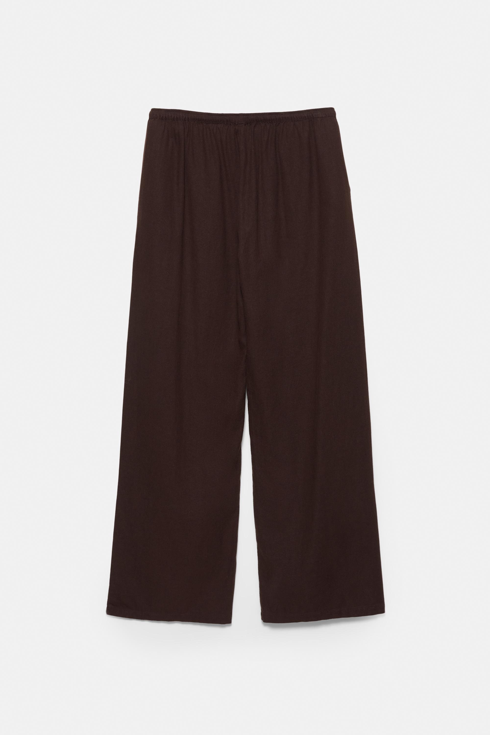Flowy trousers with linen — Brown