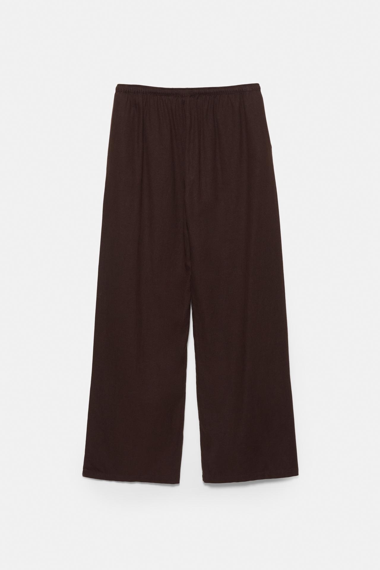 Flowy trousers with linen — Brown
