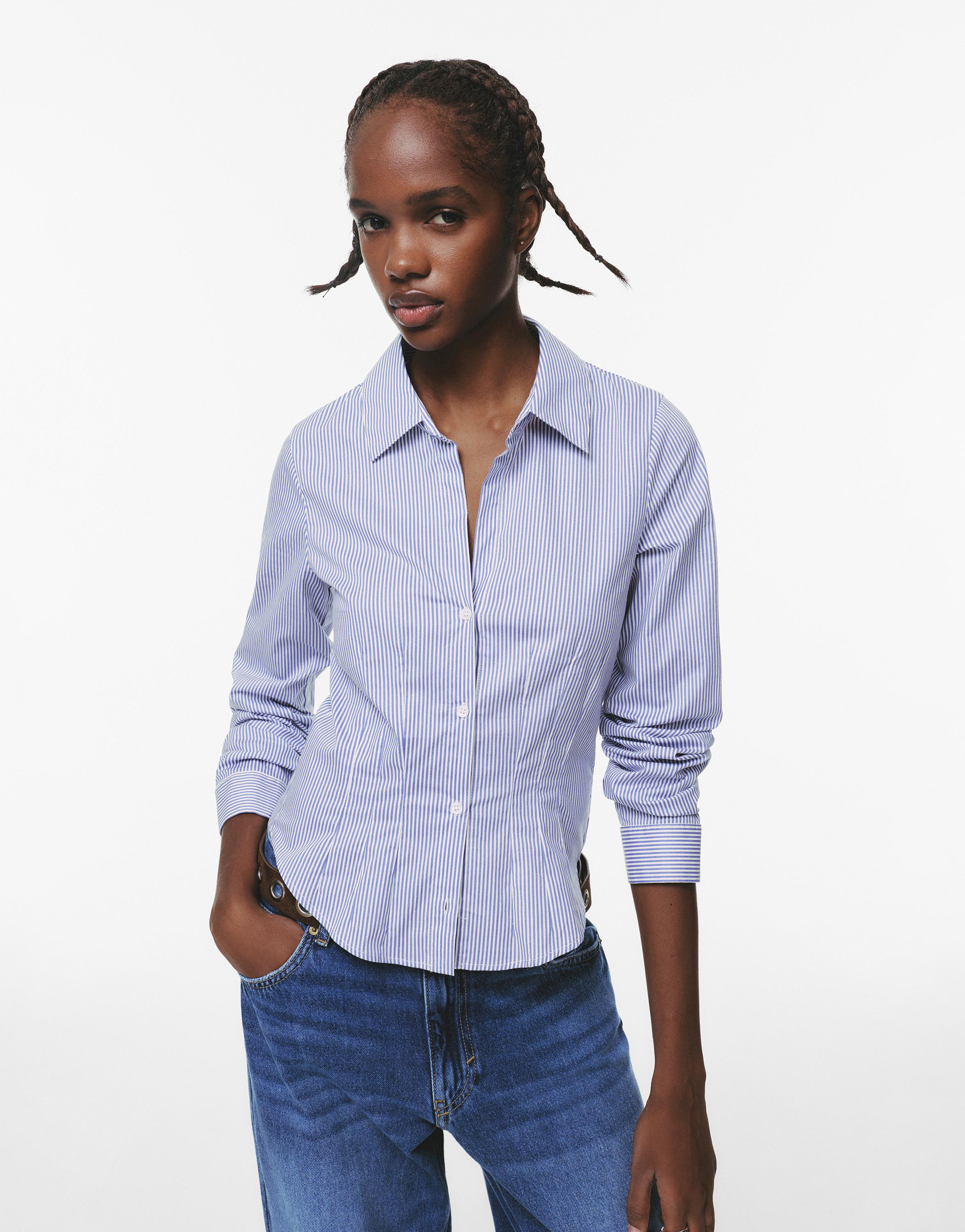 Poplin yırtmaçlı dar kesim gömlek - Görsel 106