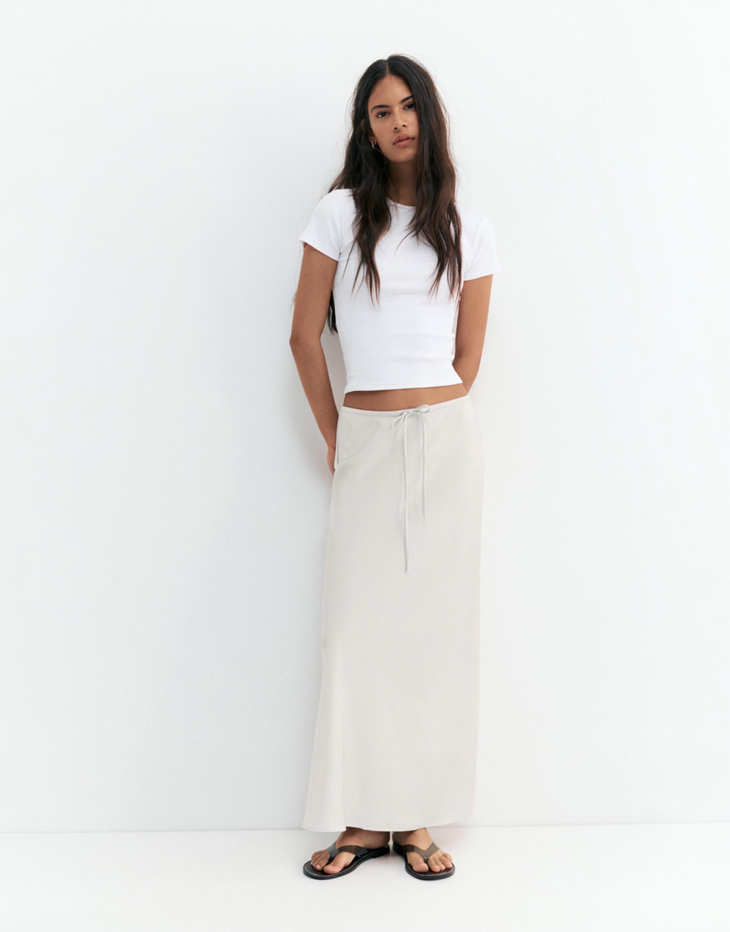 Satin midi skirt — Ecru