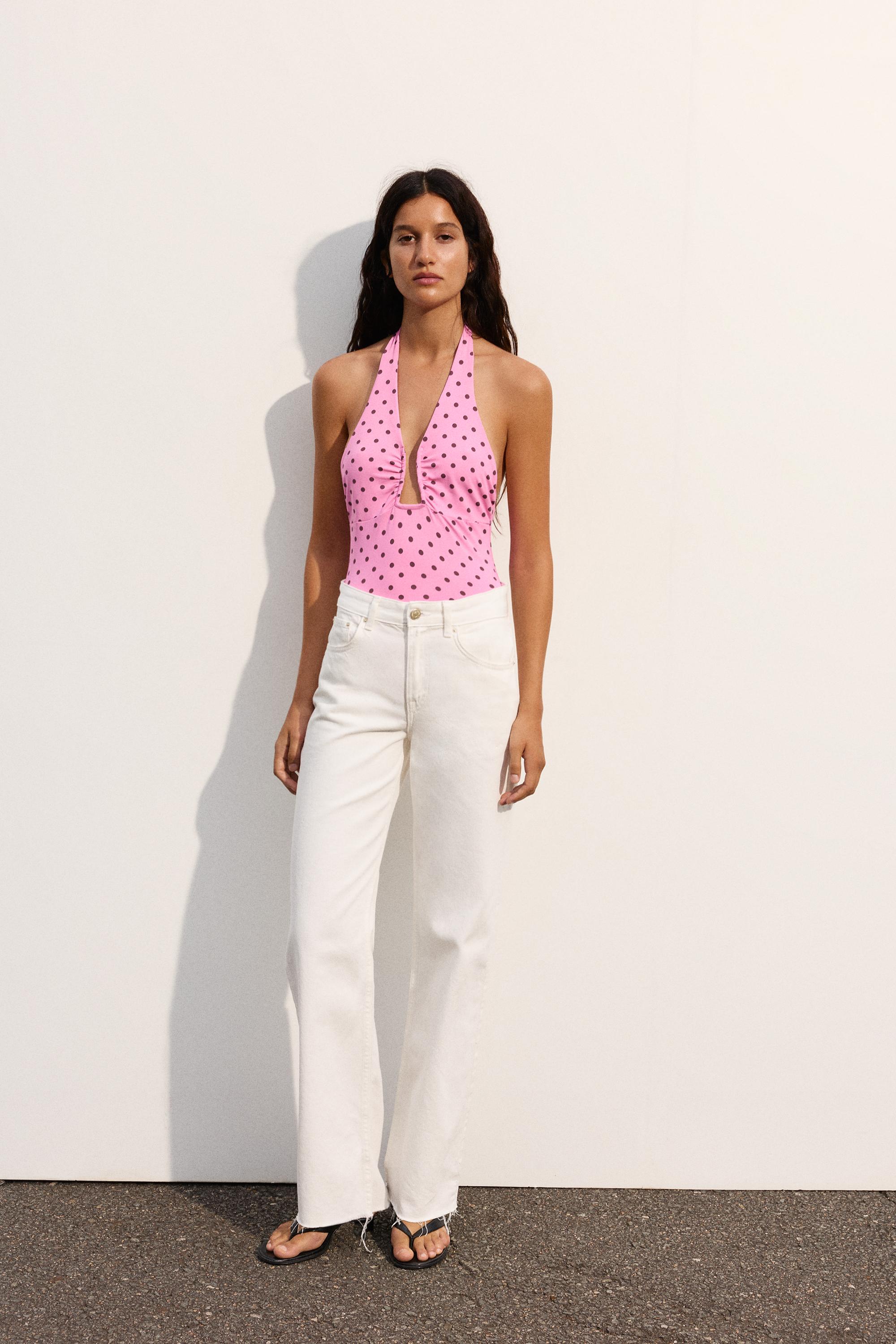Gathered halterneck bodysuit — Pale fuchsia