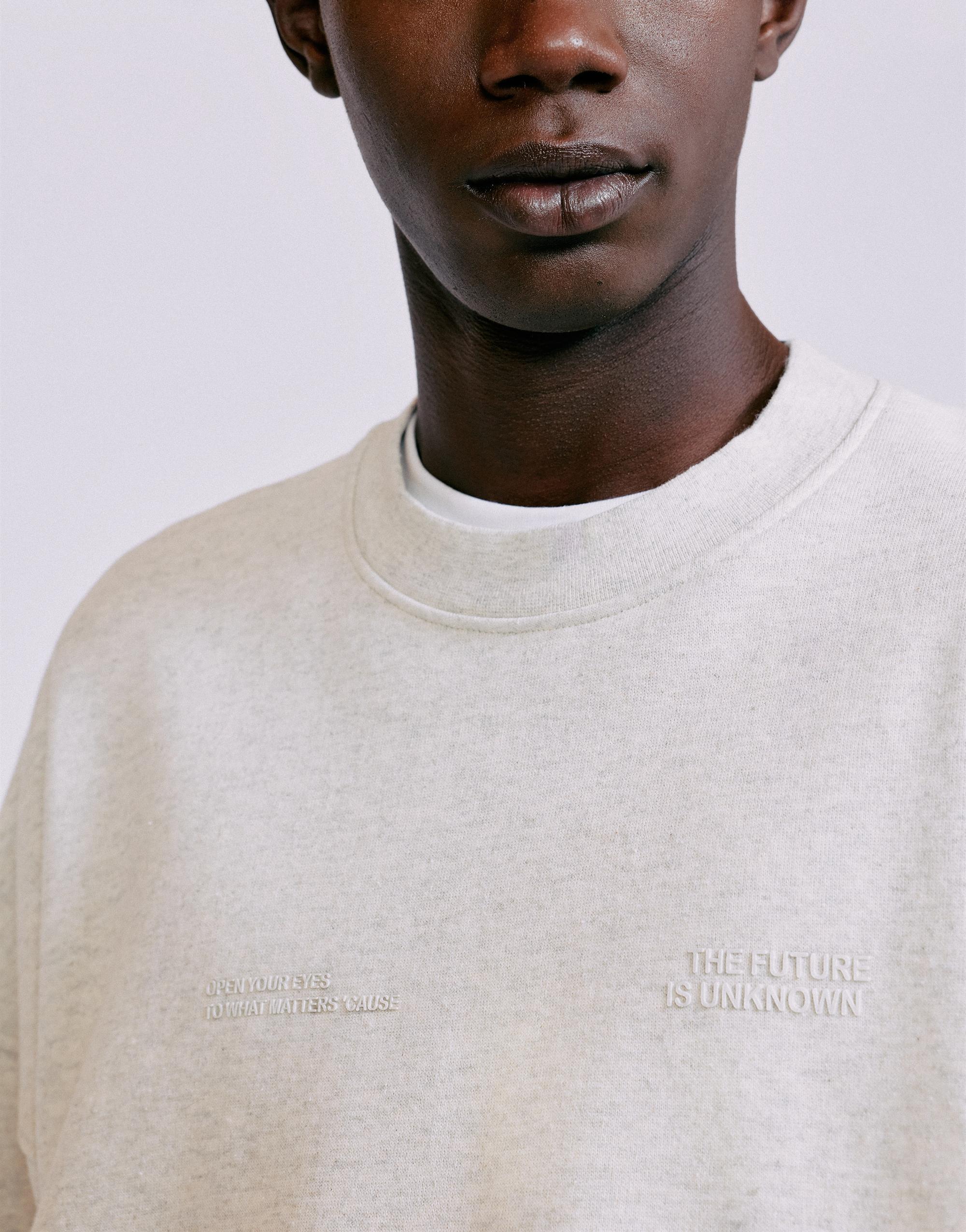 Contrast rib round neck sweatshirt — Grey marl