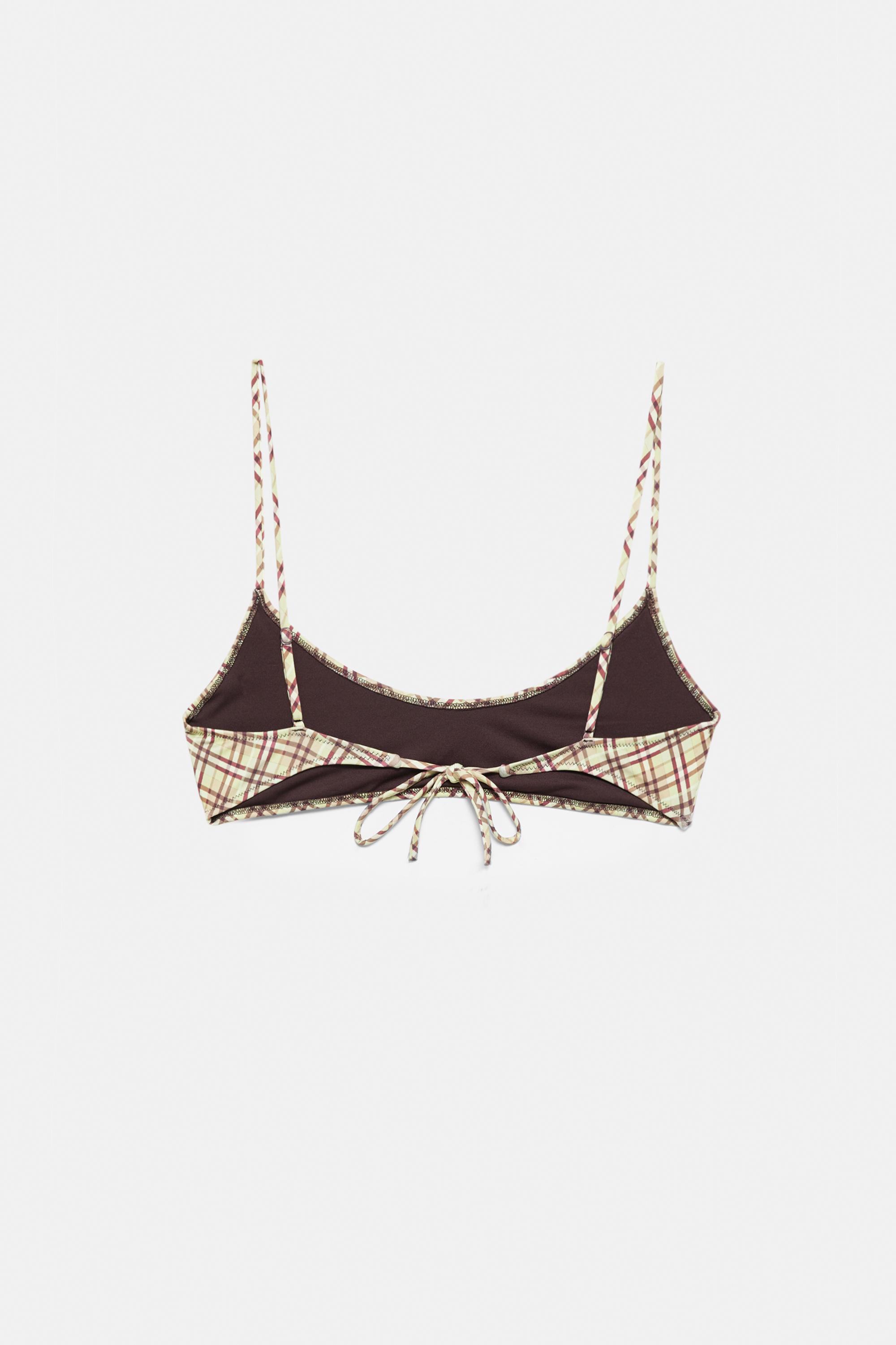 Check print bikini top — Green