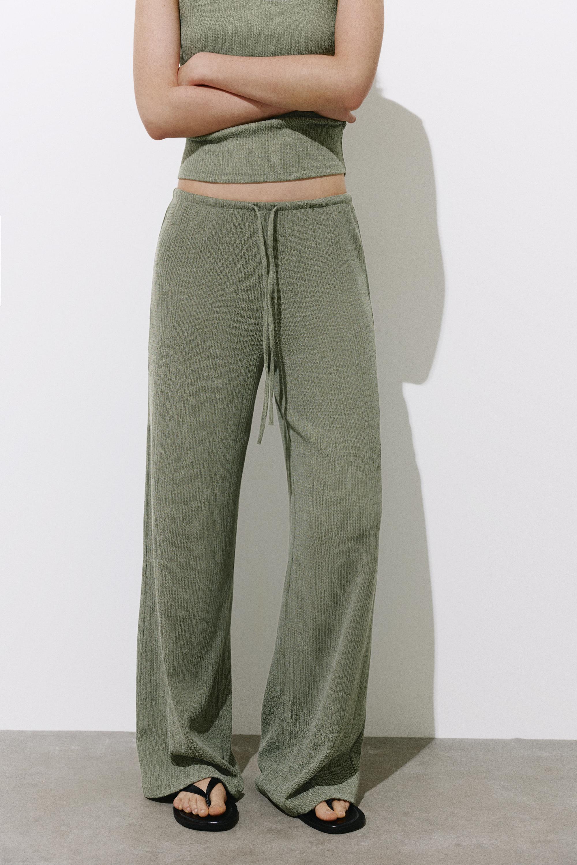 Wide-leg crepe trousers — Khaki
