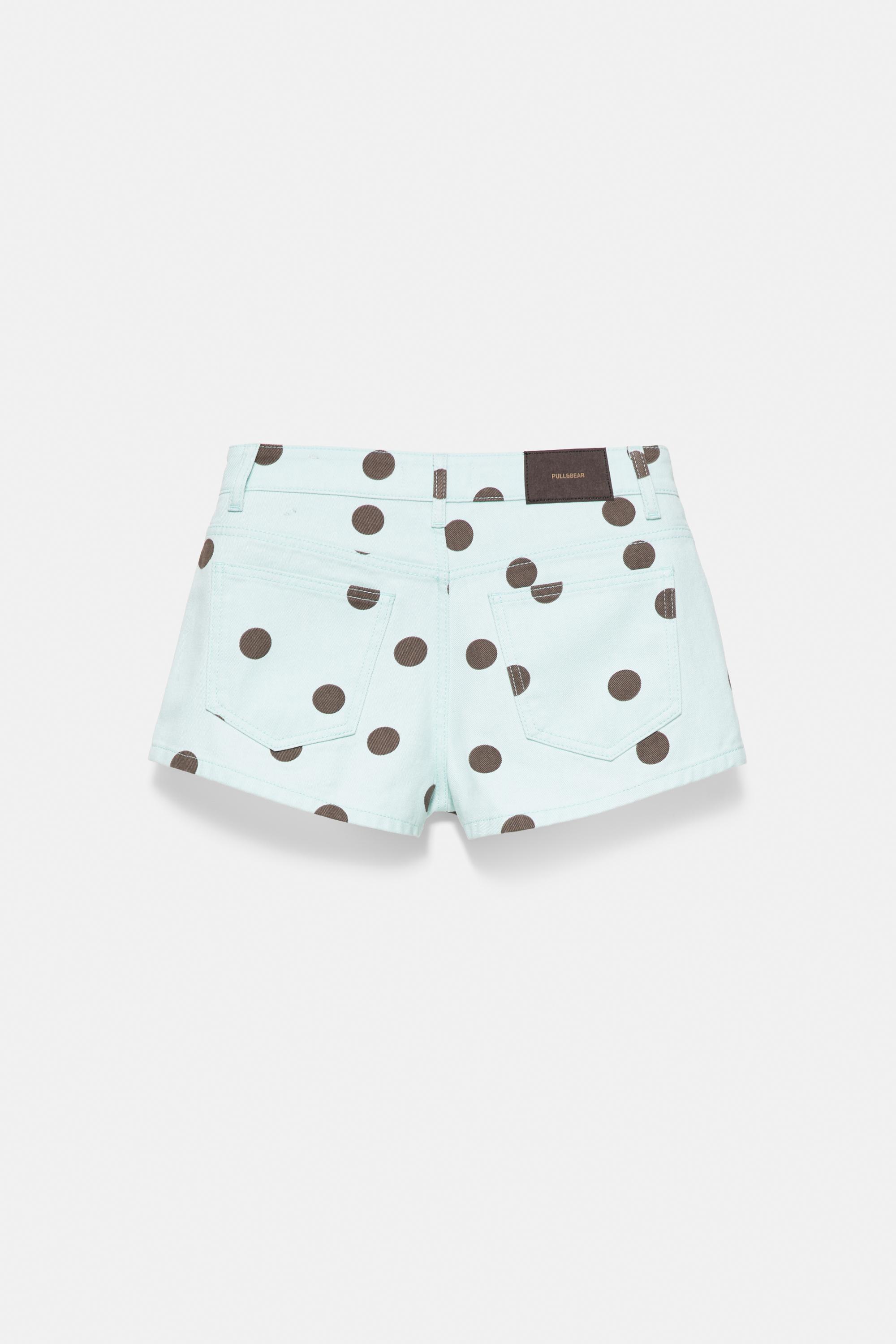 Polka dot denim mini shorts — Turquoise