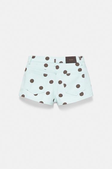 Polka dot denim mini shorts — Turquoise 7
