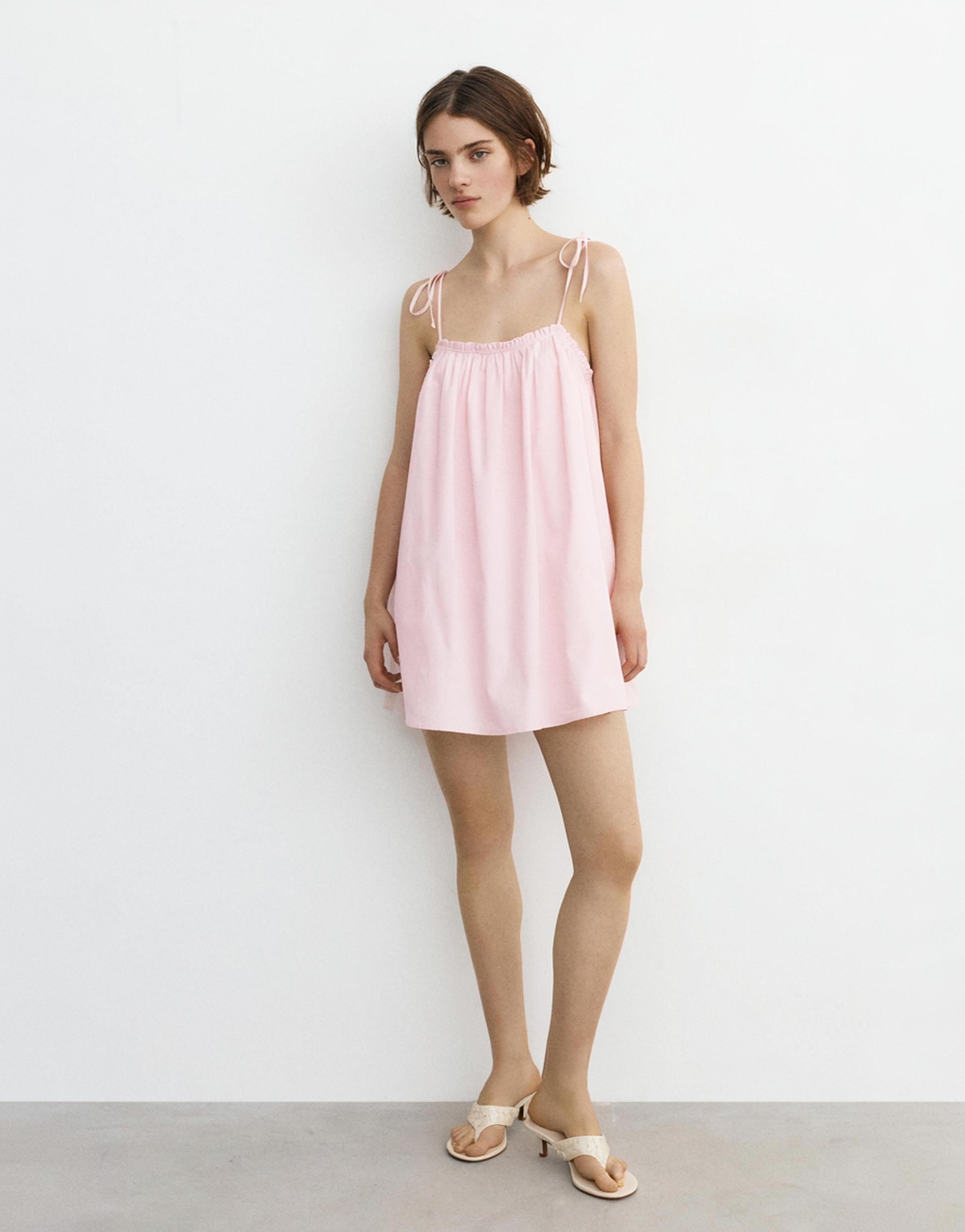 Strappy poplin mini dress — Pink