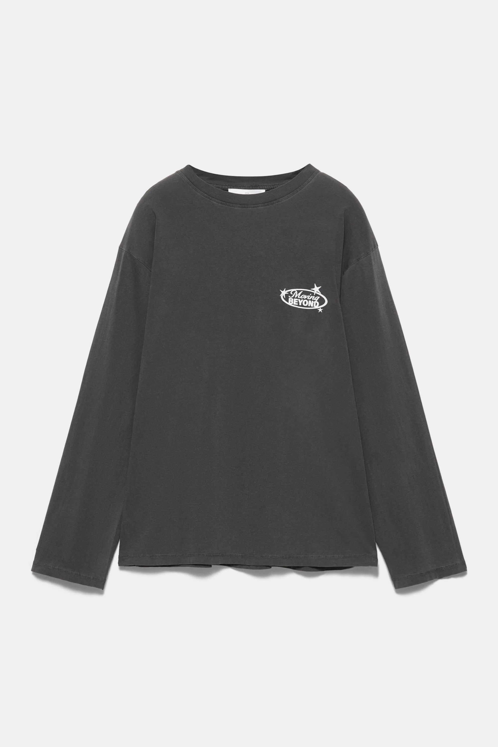 Long sleeve graphic print T-shirt — Faded black