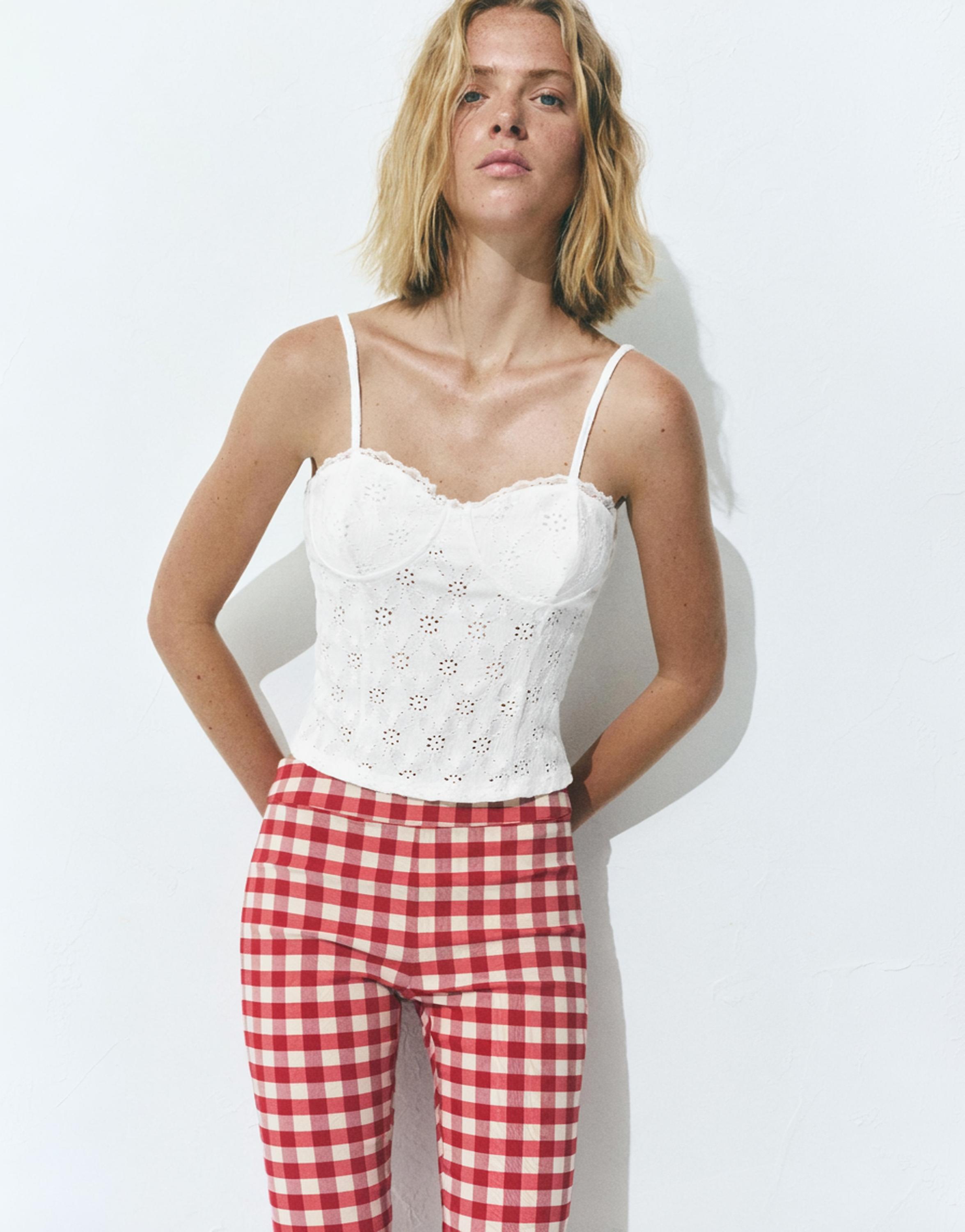 Swiss embroidered strappy corsetry-inspired top — White