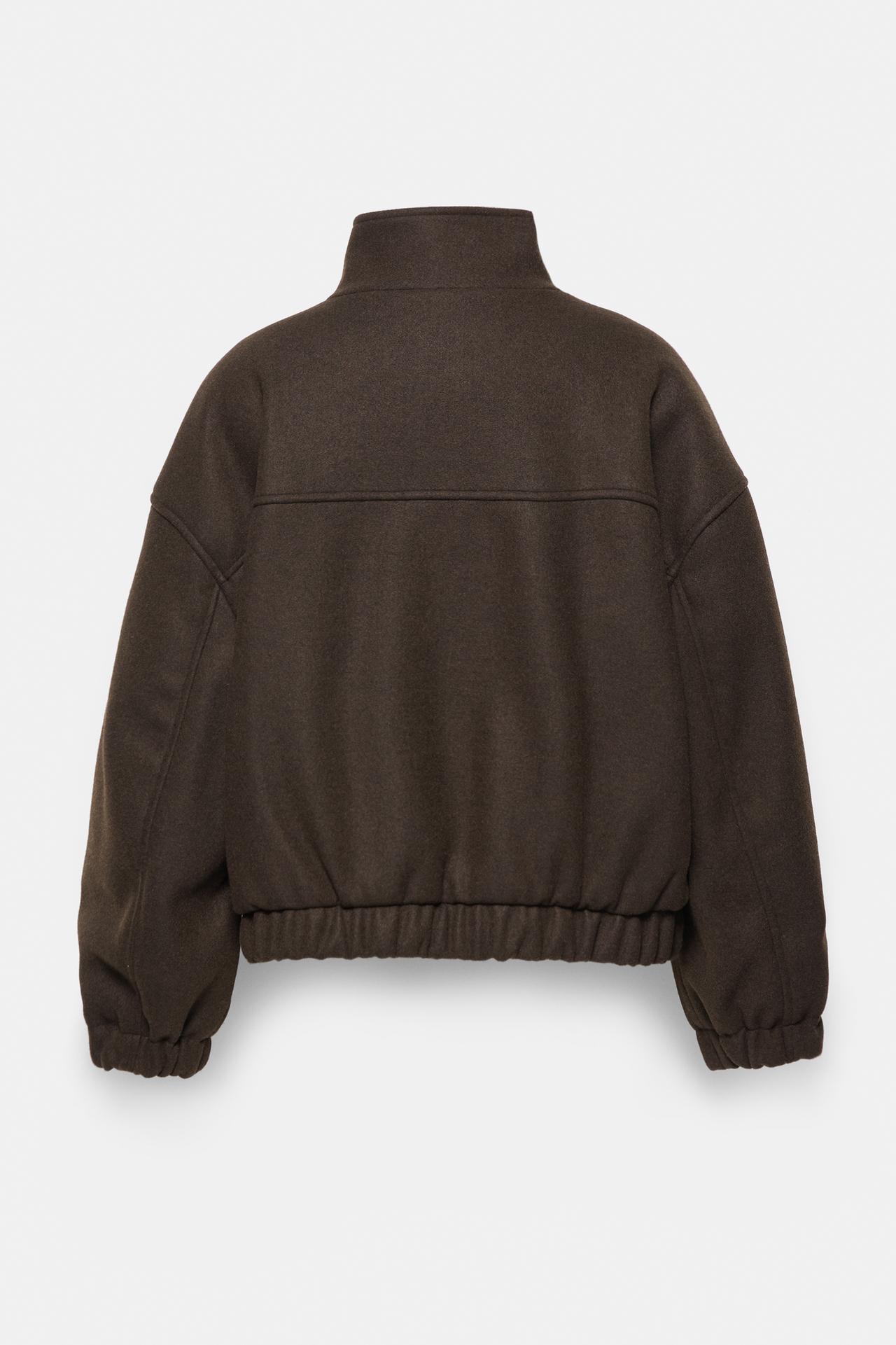 Cloth bomber jacket with a high neck — Brown