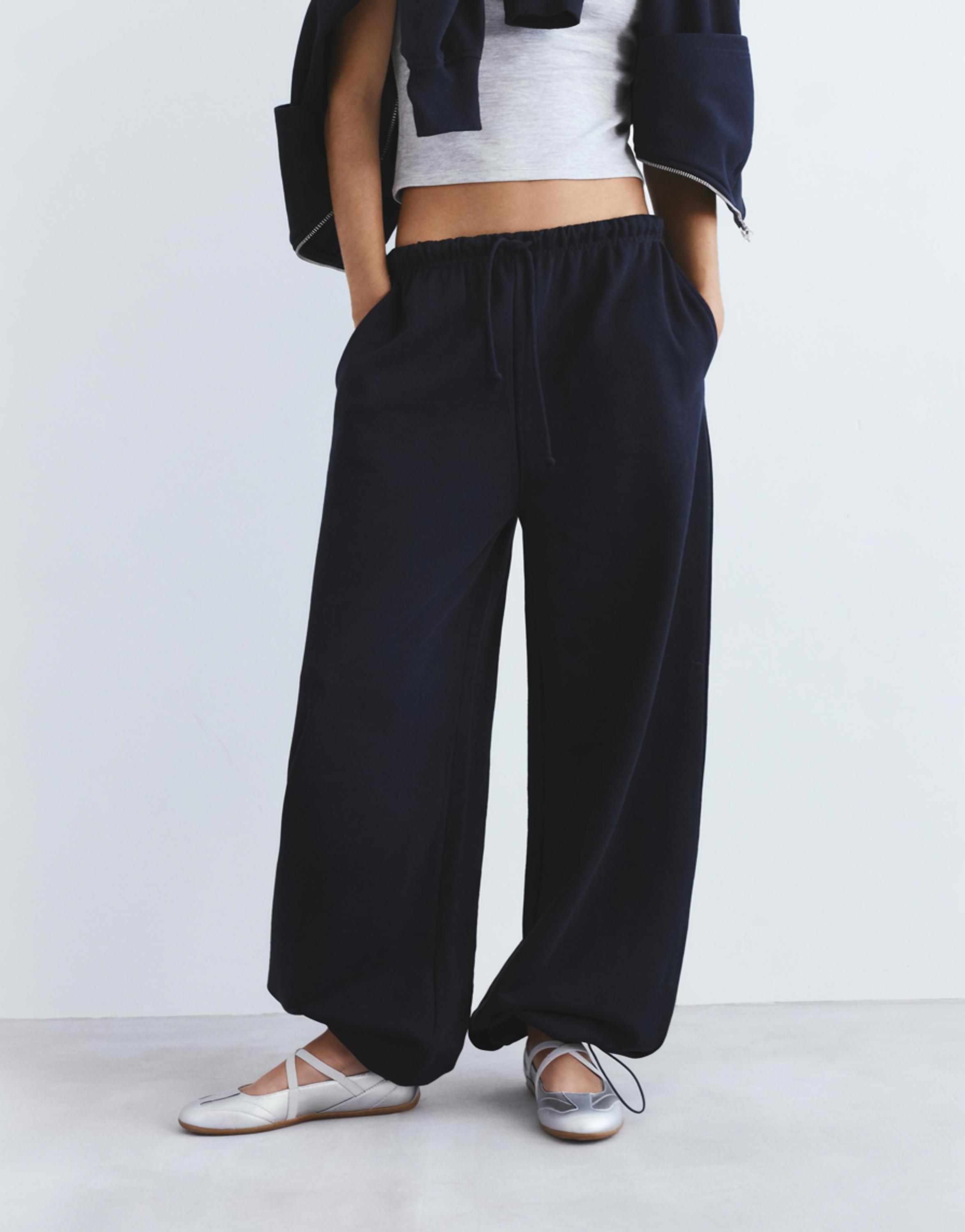 Wide-leg tracksuit bottoms with adjustable hem — Navy