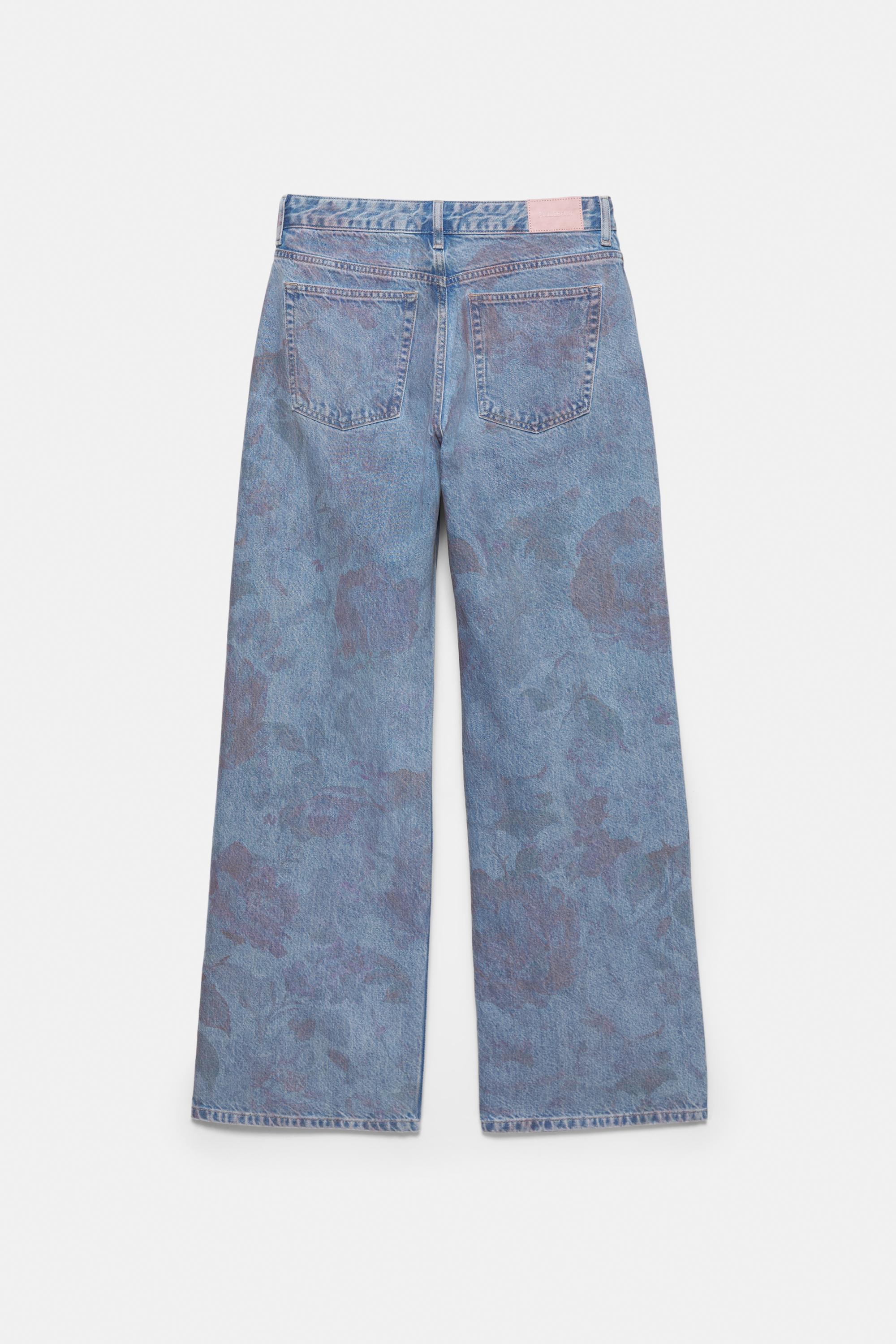 Floral baggy jeans — Medium blue