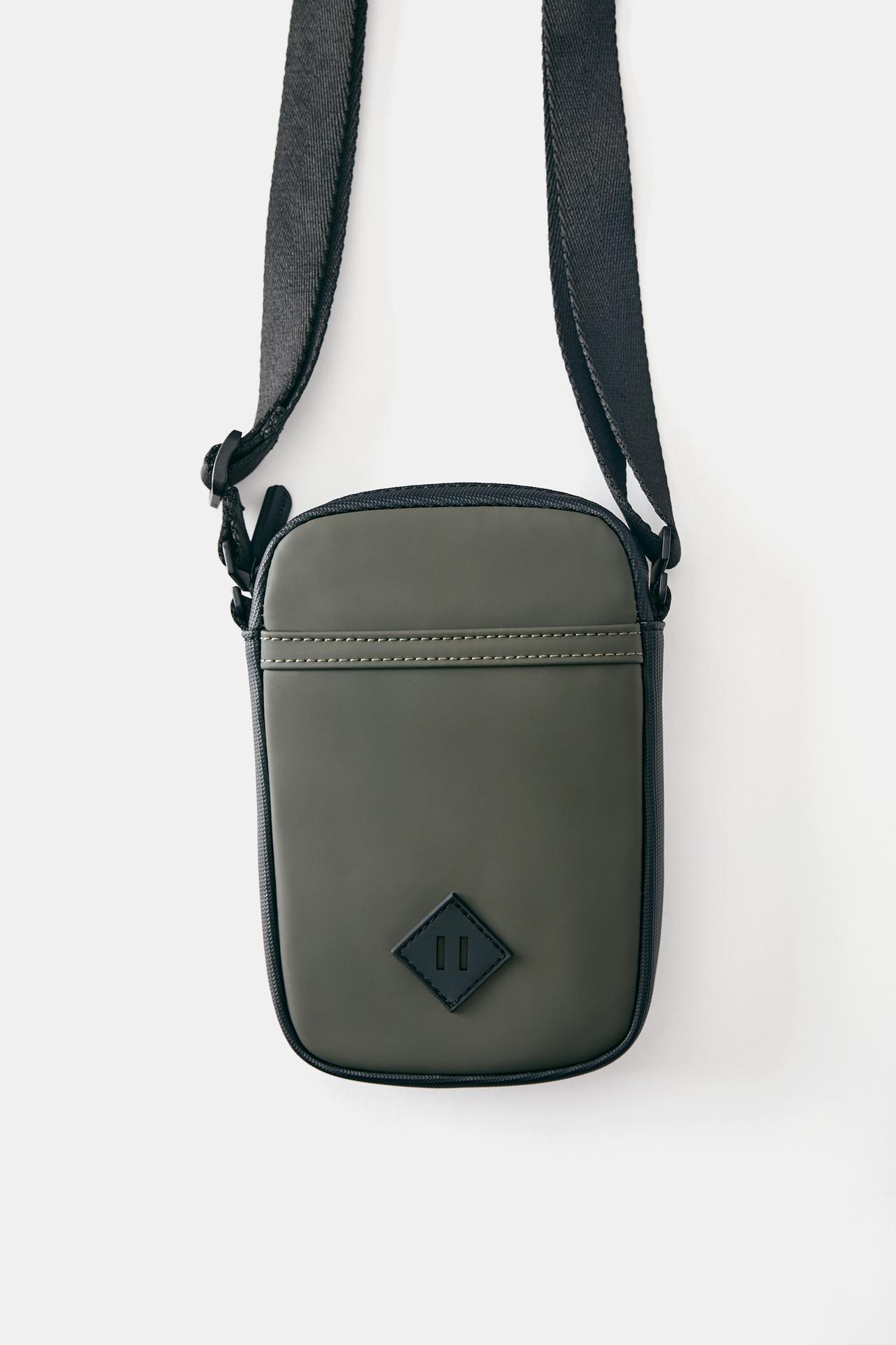 Rubberised crossbody bag — Khaki