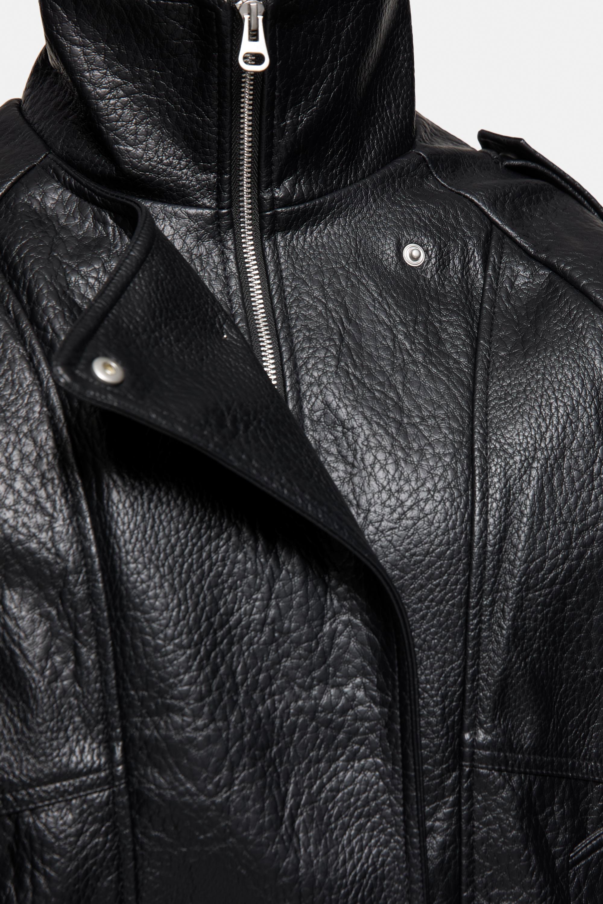 Dik yaka suni deri ceket - Görsel 3