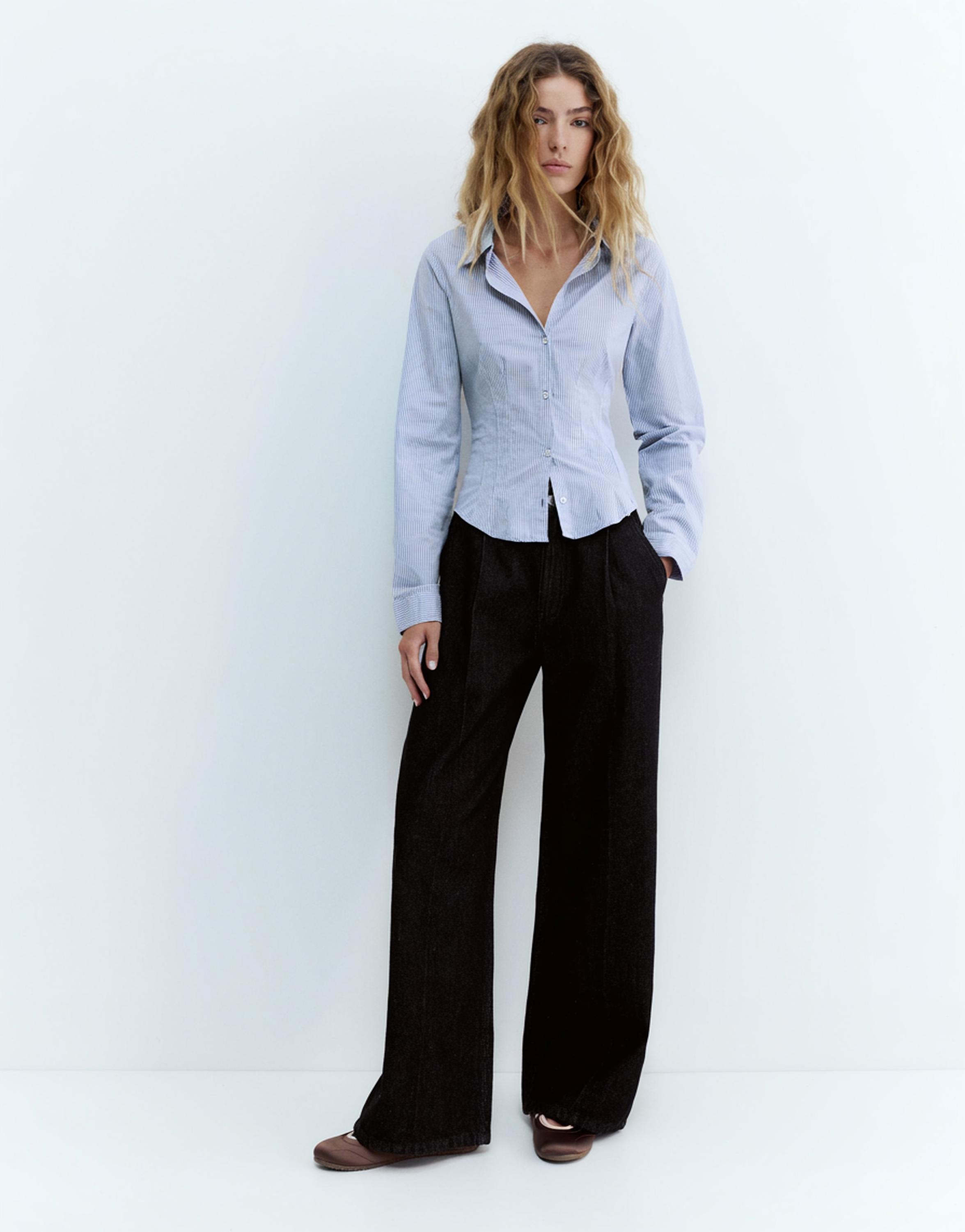 Poplin yırtmaçlı dar kesim gömlek - Görsel 120