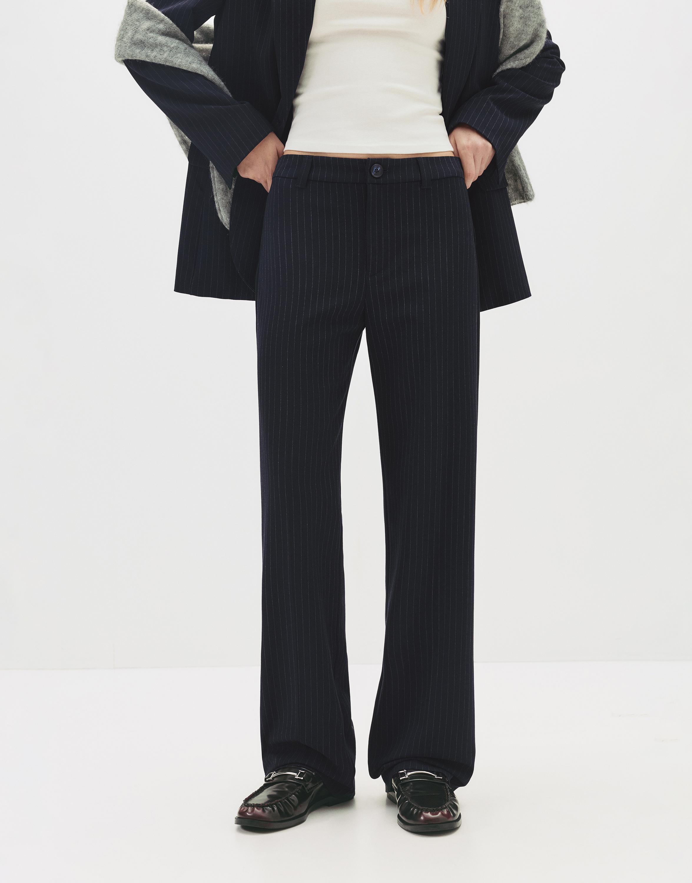 Smart high-waist straight-leg trousers — Striped