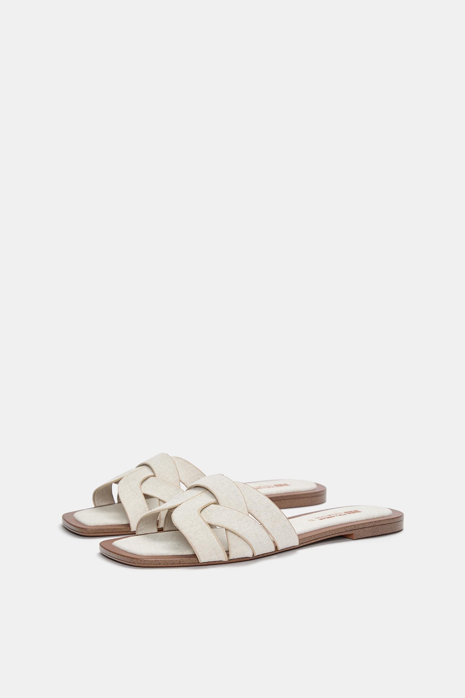 Fabric flat slider sandals — Ecru