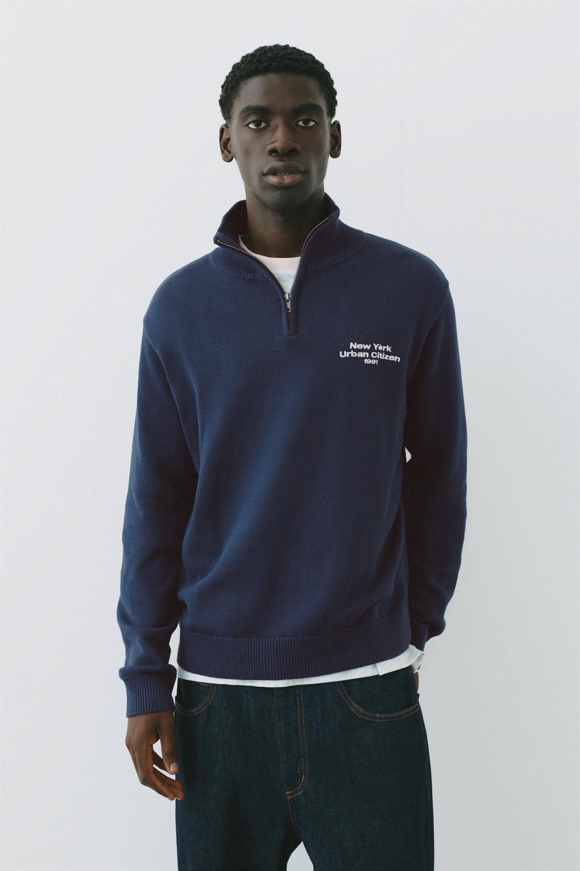 Embroidered quarter-zip sweatshirt — Indigo blue