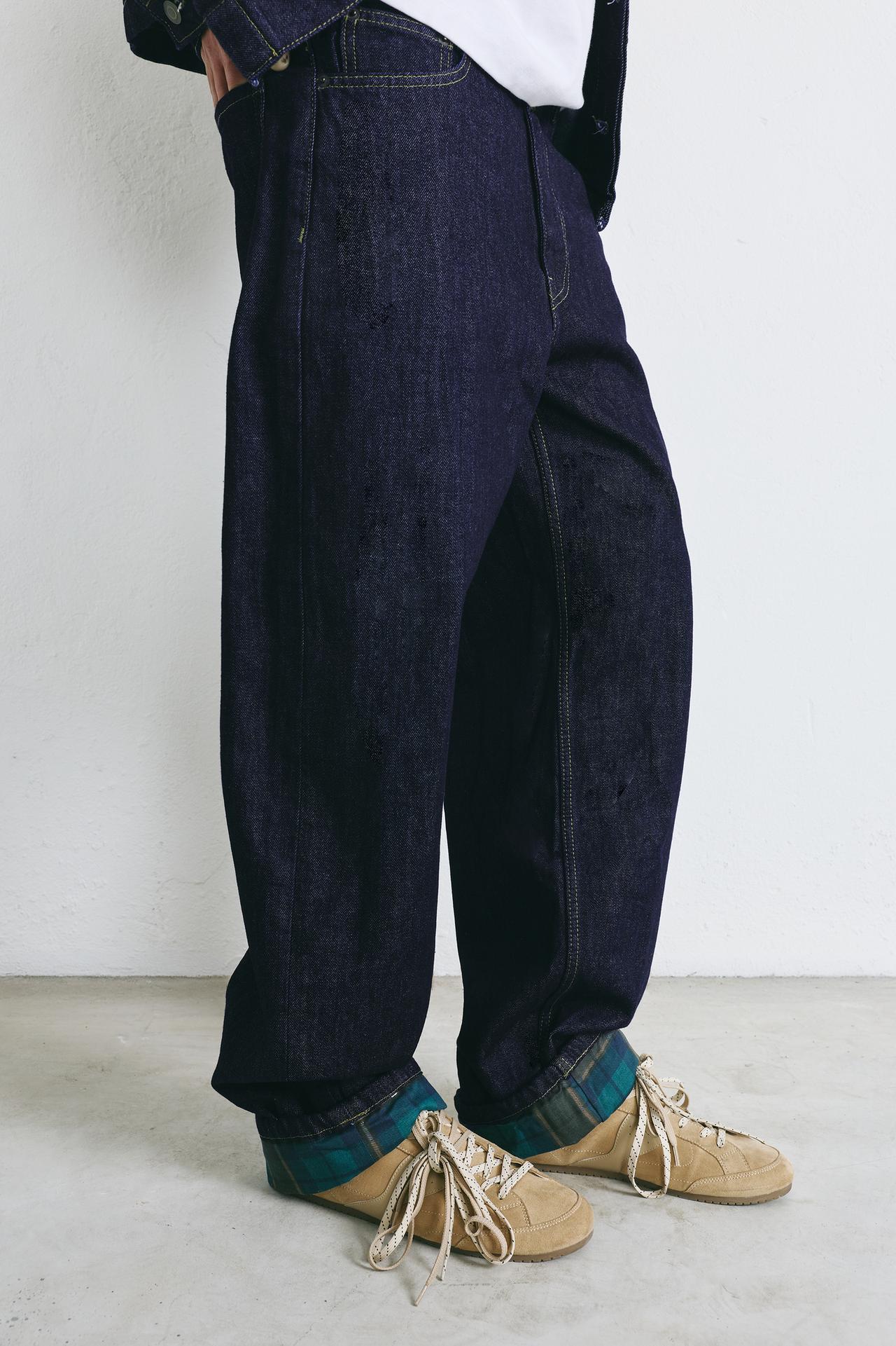 Checked turn-up hem jeans — Navy