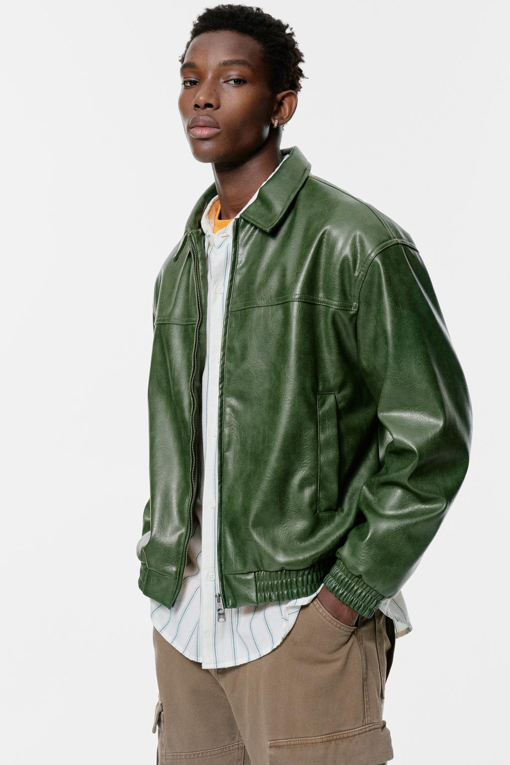 Grüne Kunstlederjacke PULL&BEAR