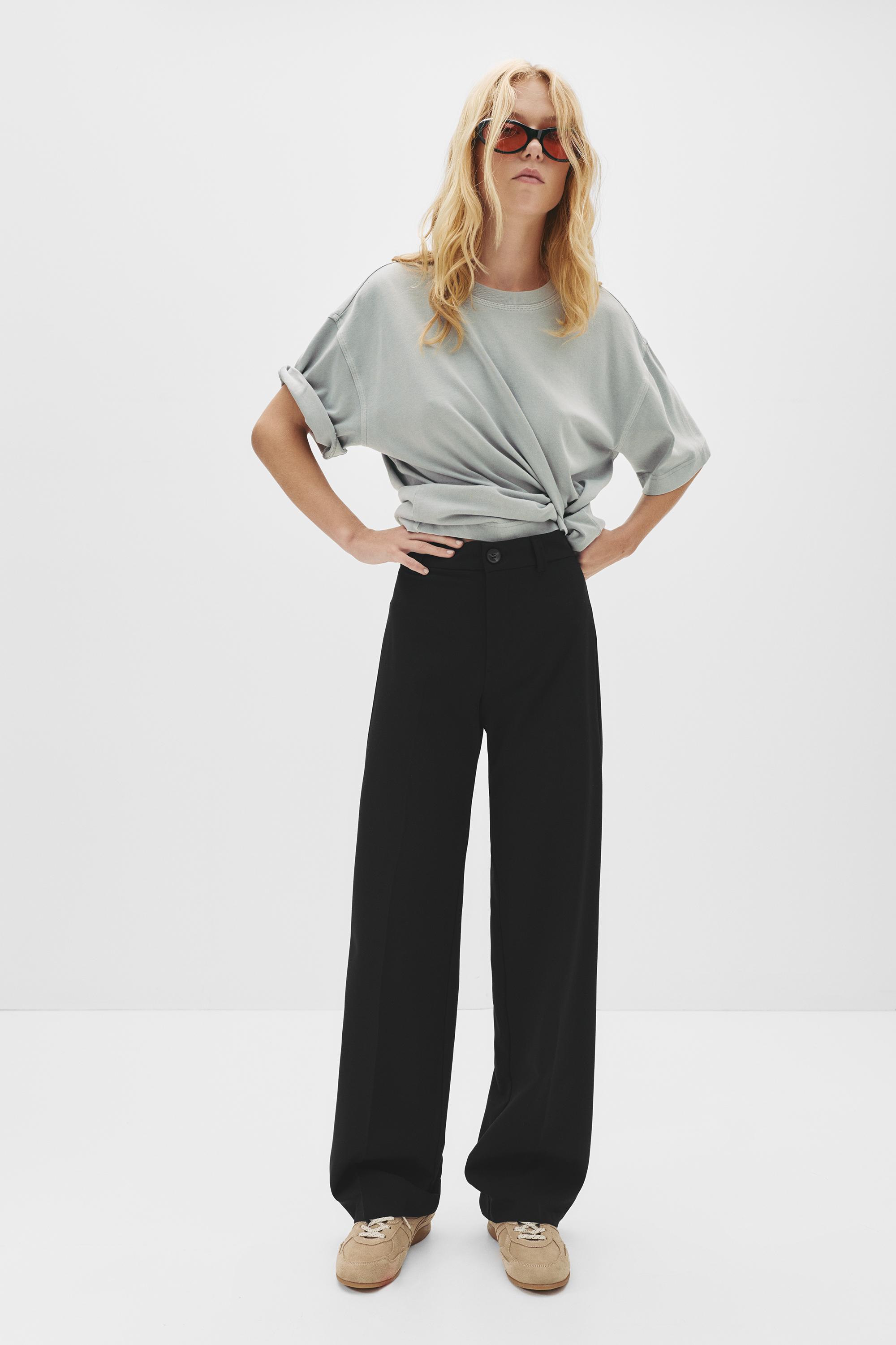 Smart high-waist straight-leg trousers — Black