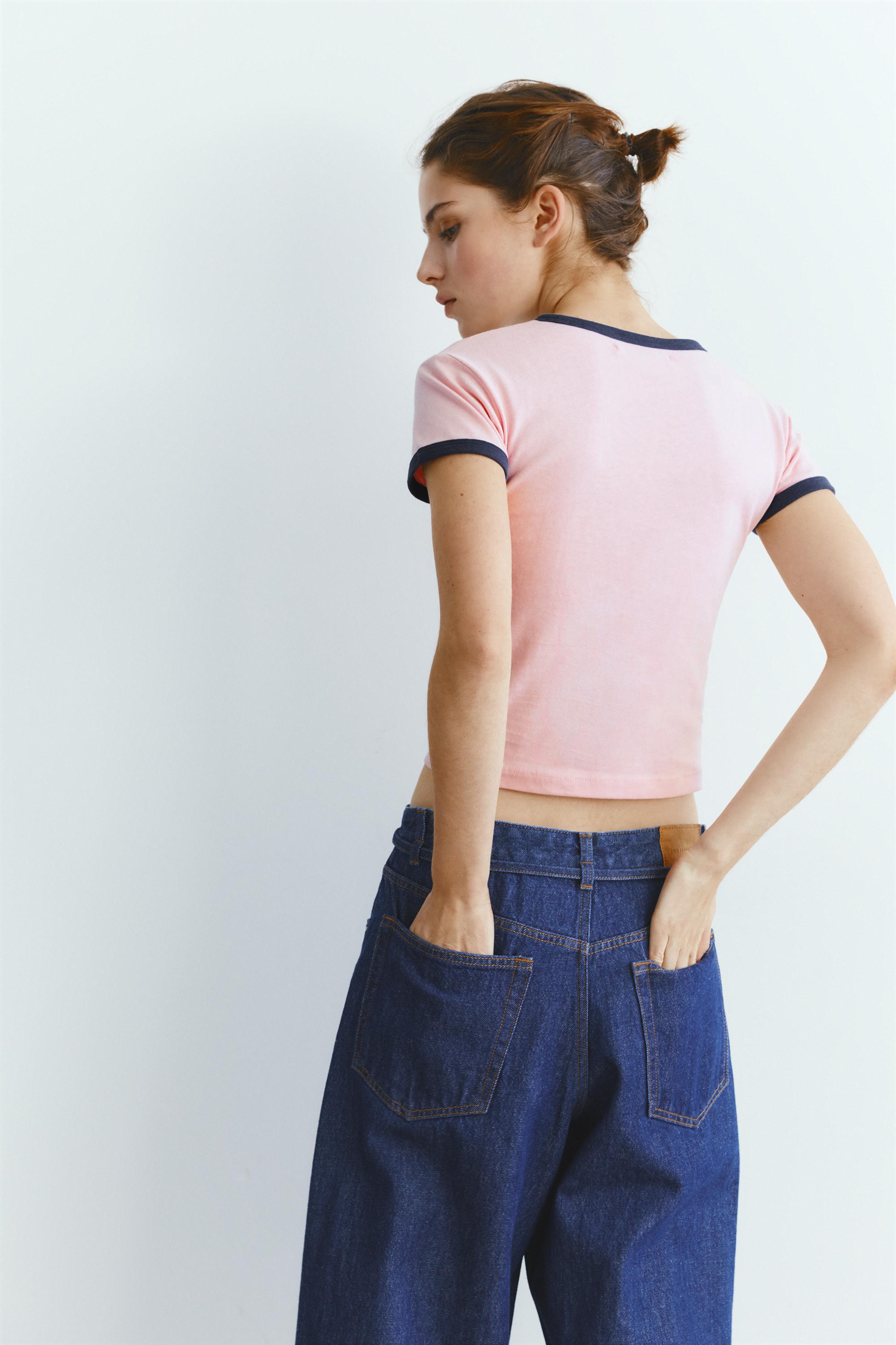 Short sleeve ribbed T-shirt — Pink