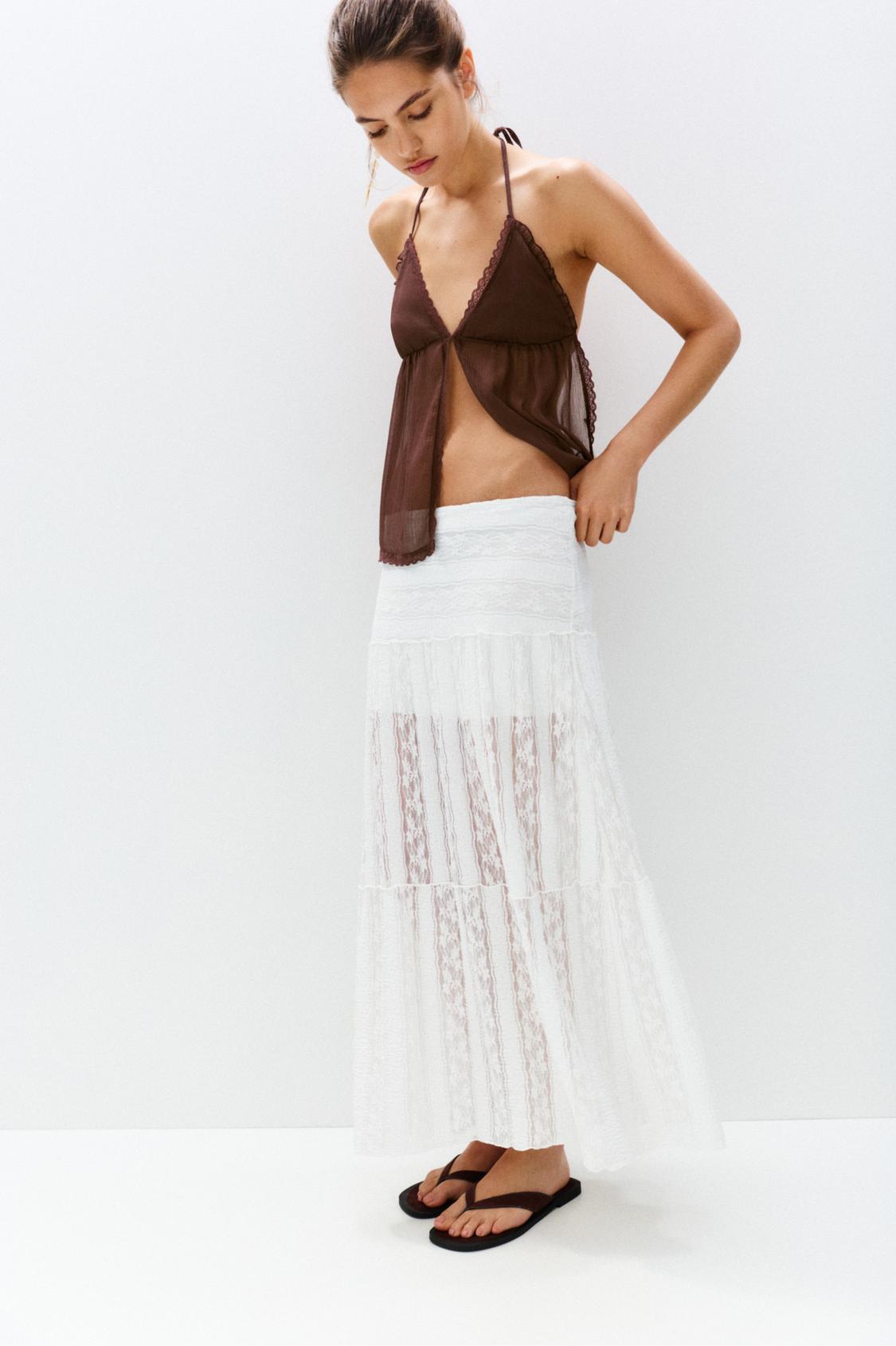 Falda Larga Blanca Pull And Bear Falda Pantalón PantalÃ³n Pareo