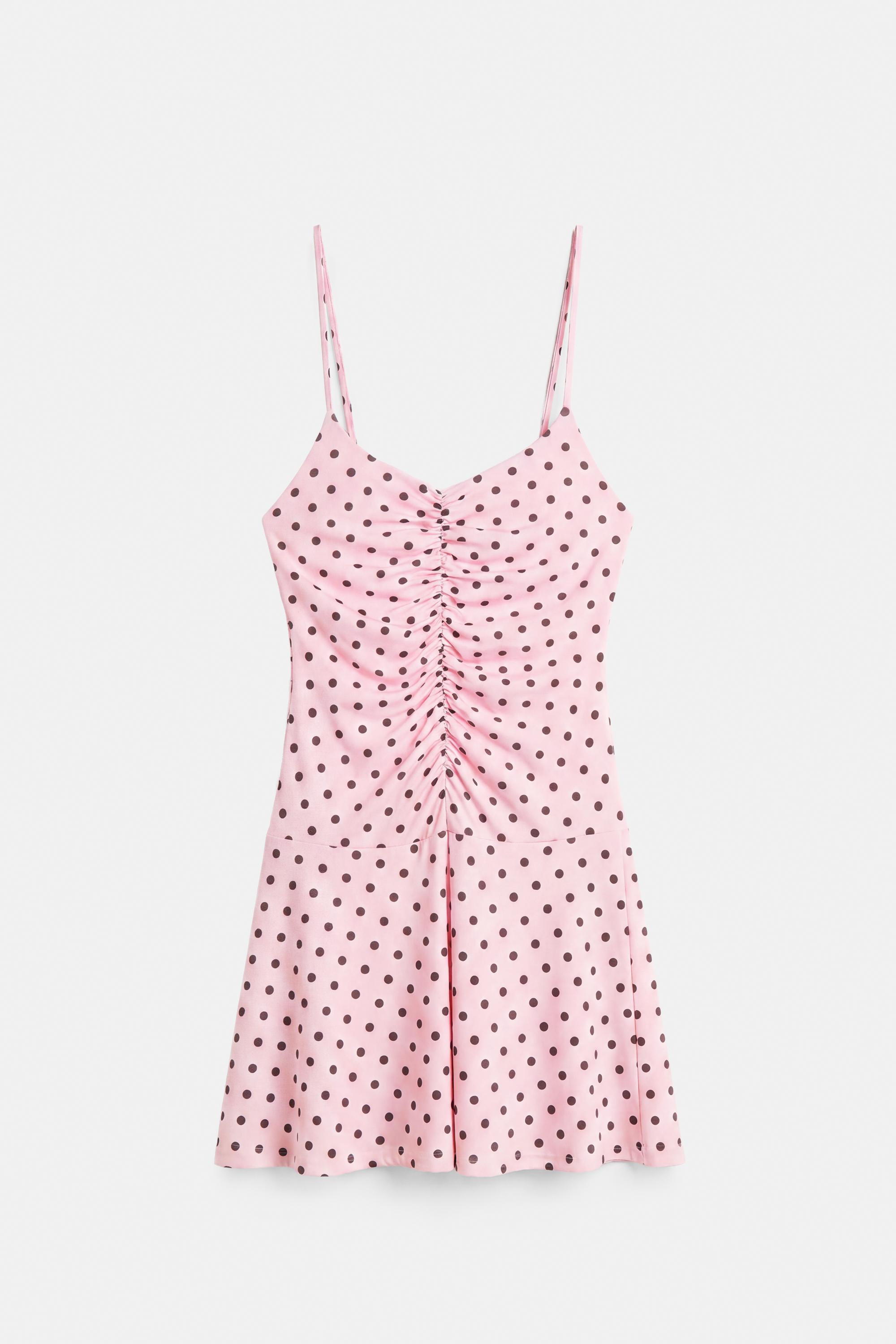 Short strappy gathered dress — Pink
