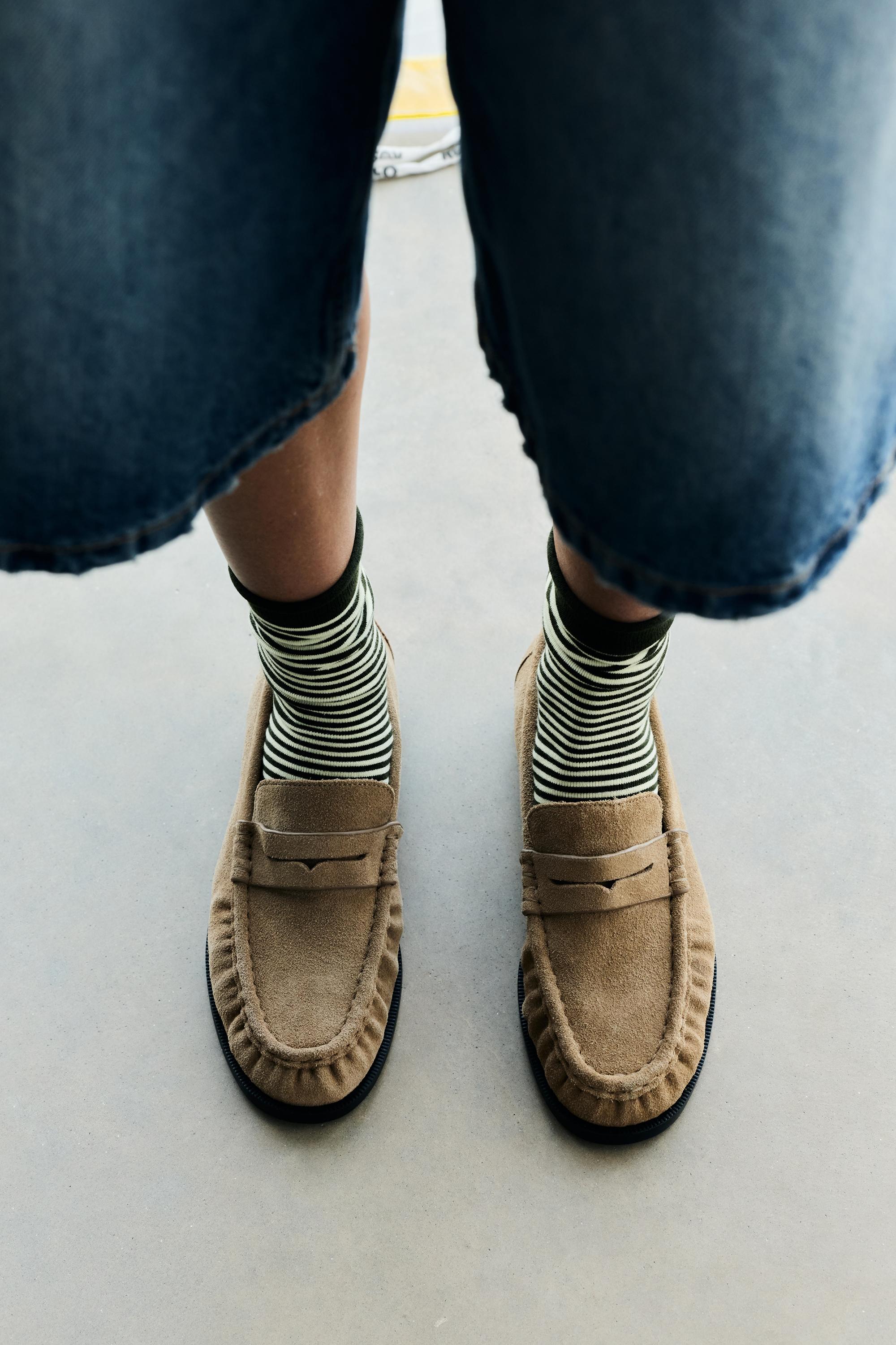 Leather gathered loafers — Brown