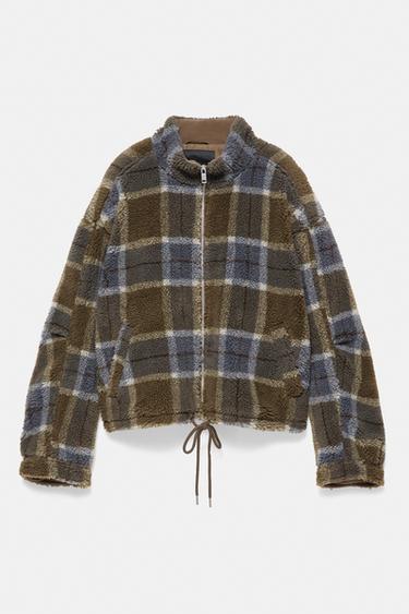 Check faux shearling jacket — Dark khaki 5