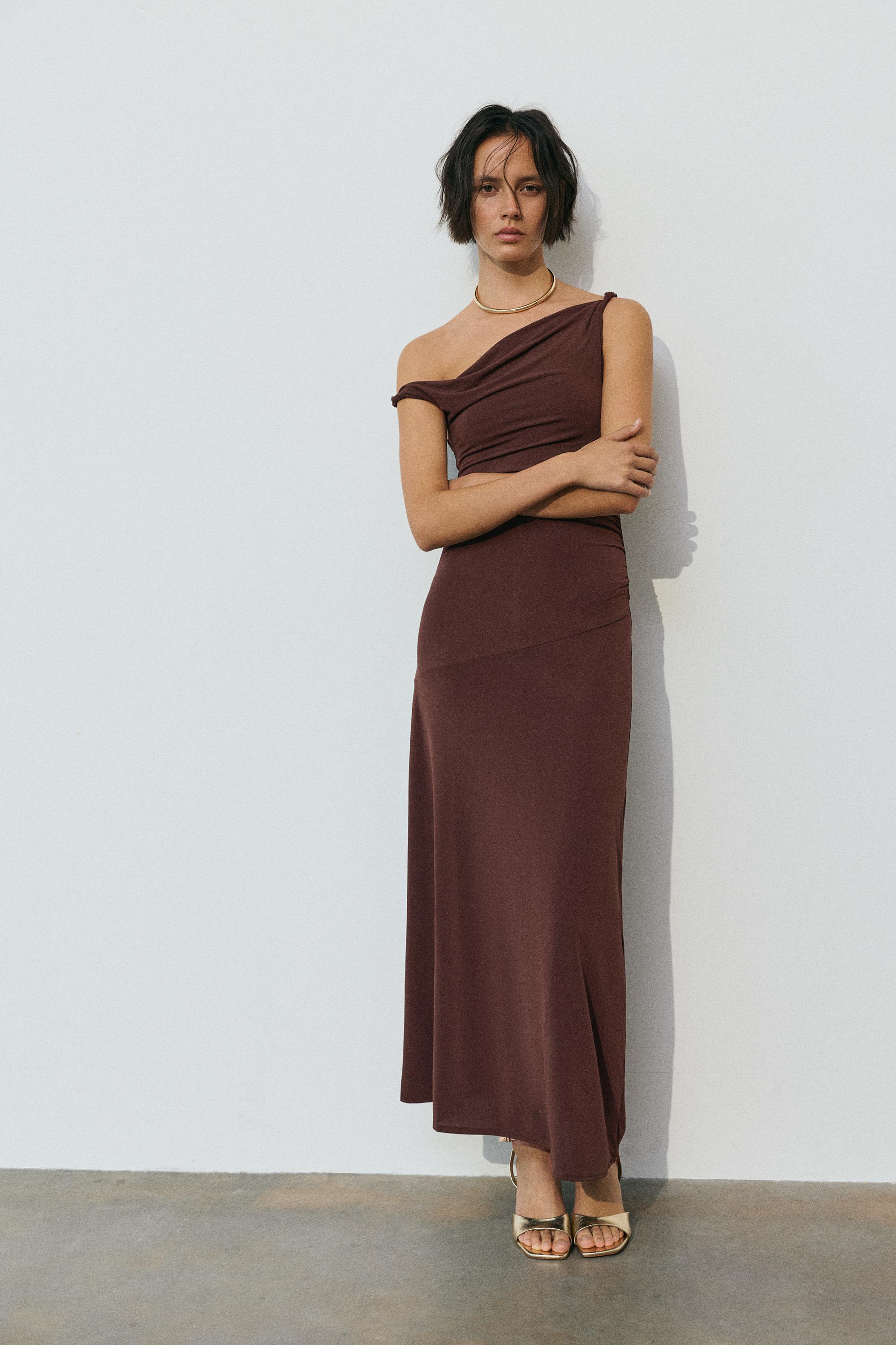 Asymmetric midi dress — Brown