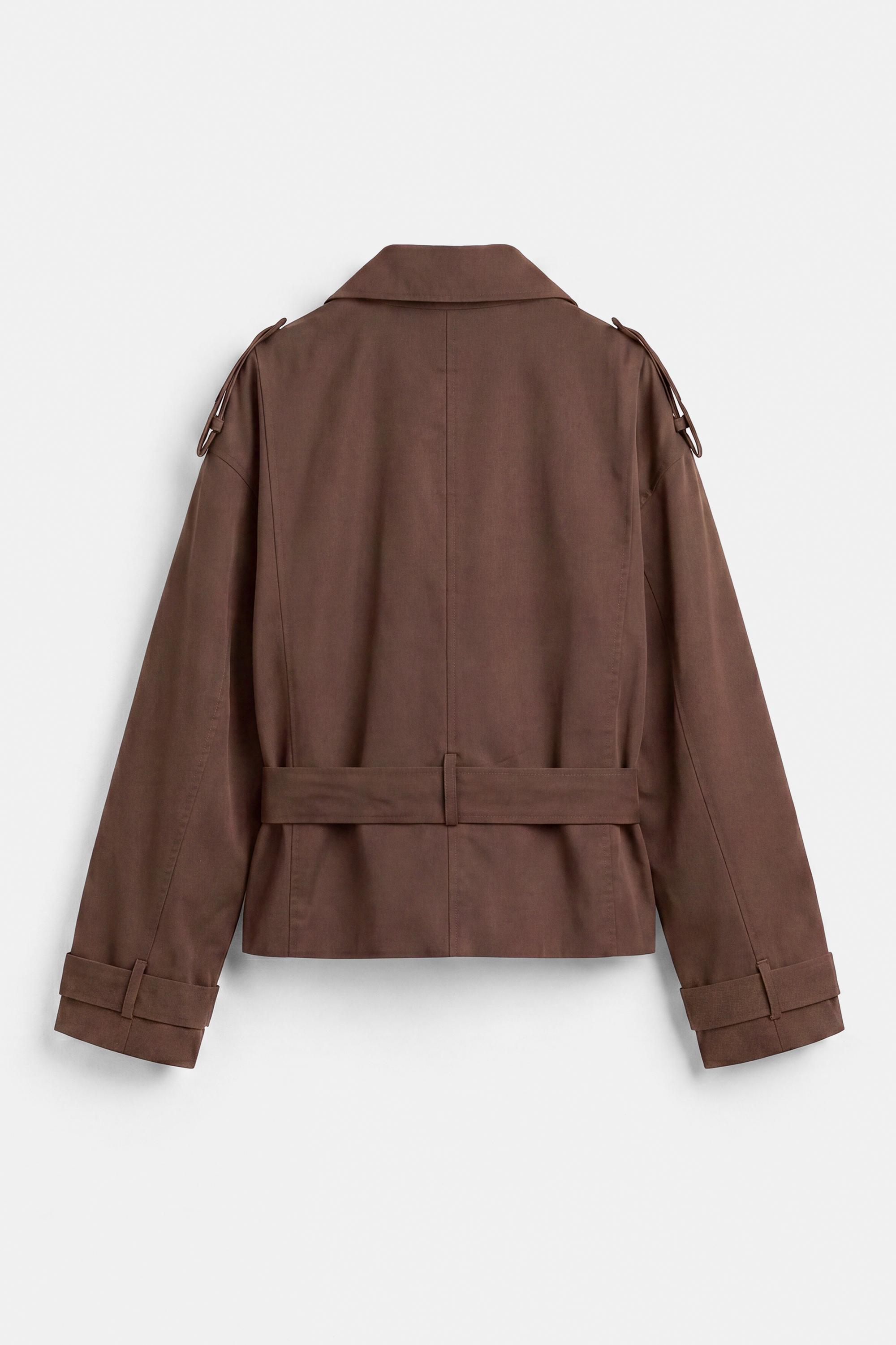 Short belted trench coat — Brown