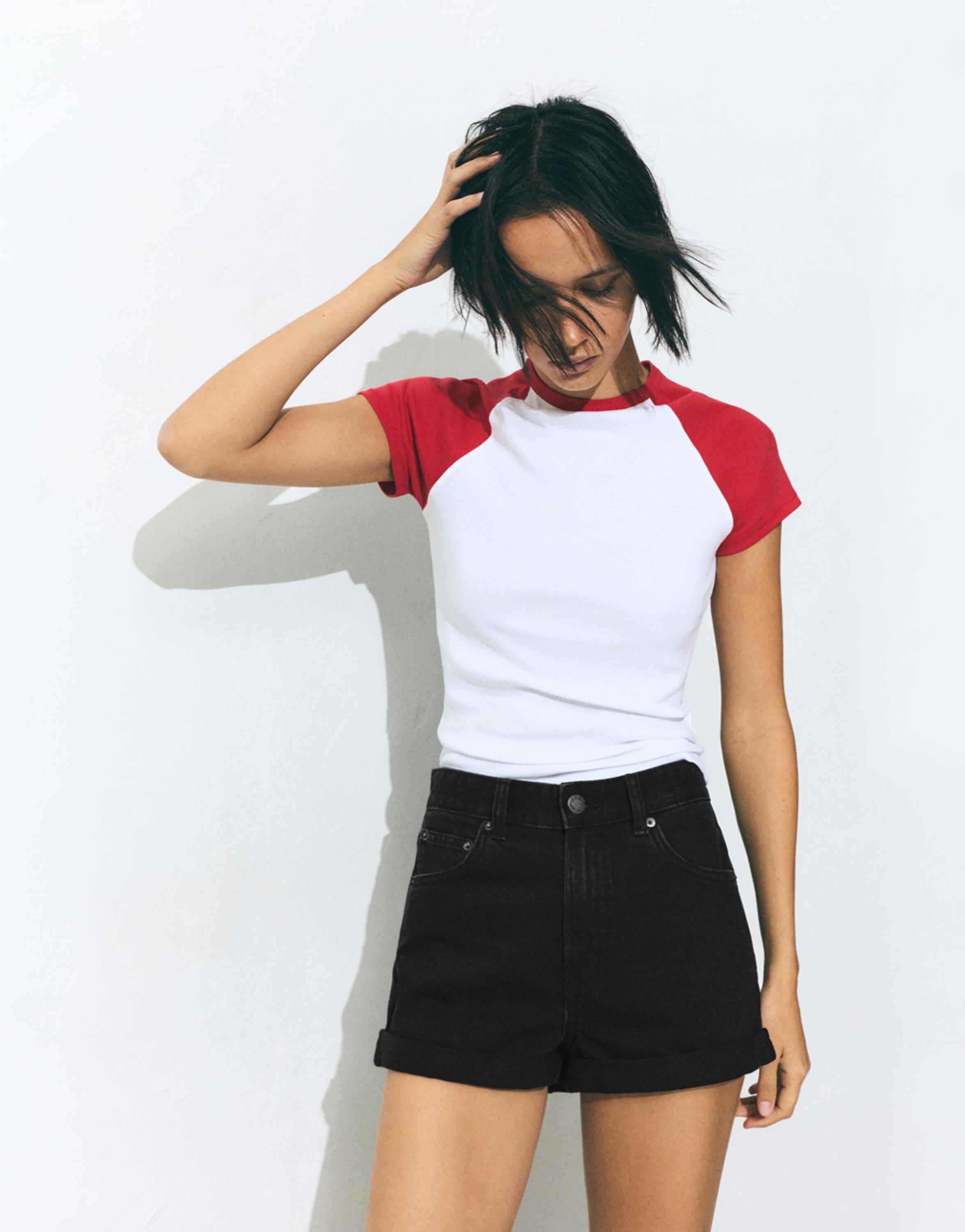 Denim mom fit shorts with turn-up hems — Black