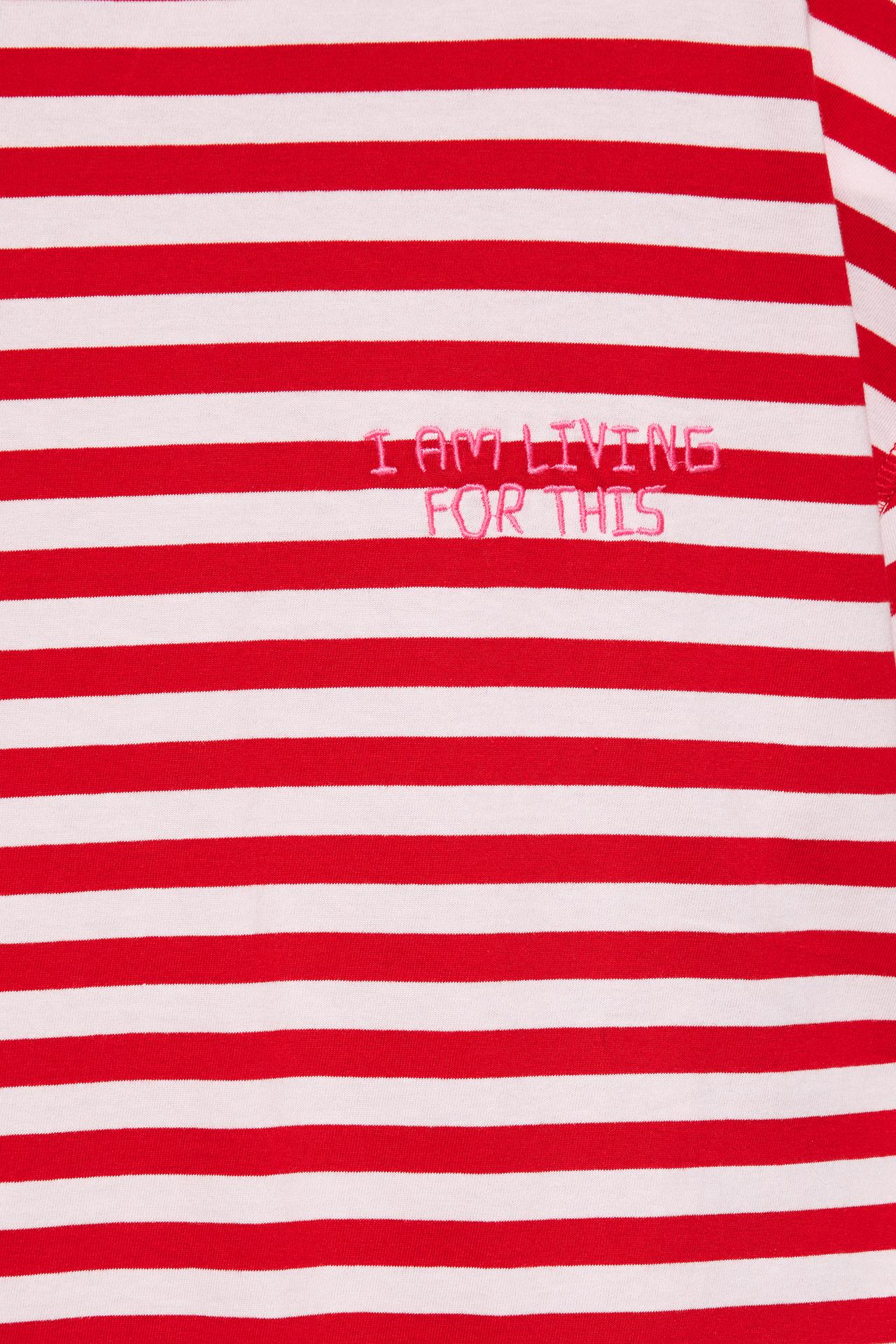 Striped T-shirt with text — Red