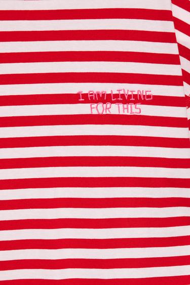 Striped T-shirt with text — Red 7