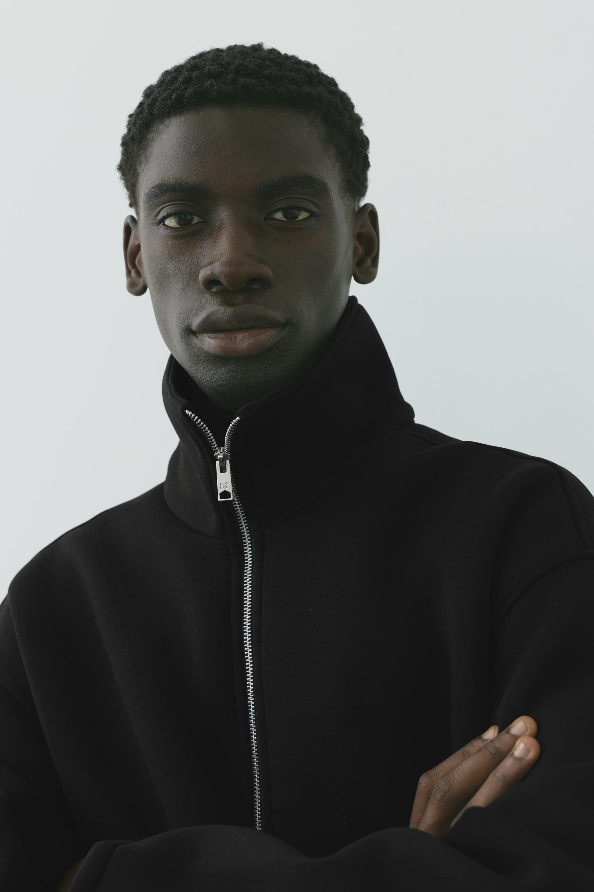 Neoprene-effect zip-up jacket — Black