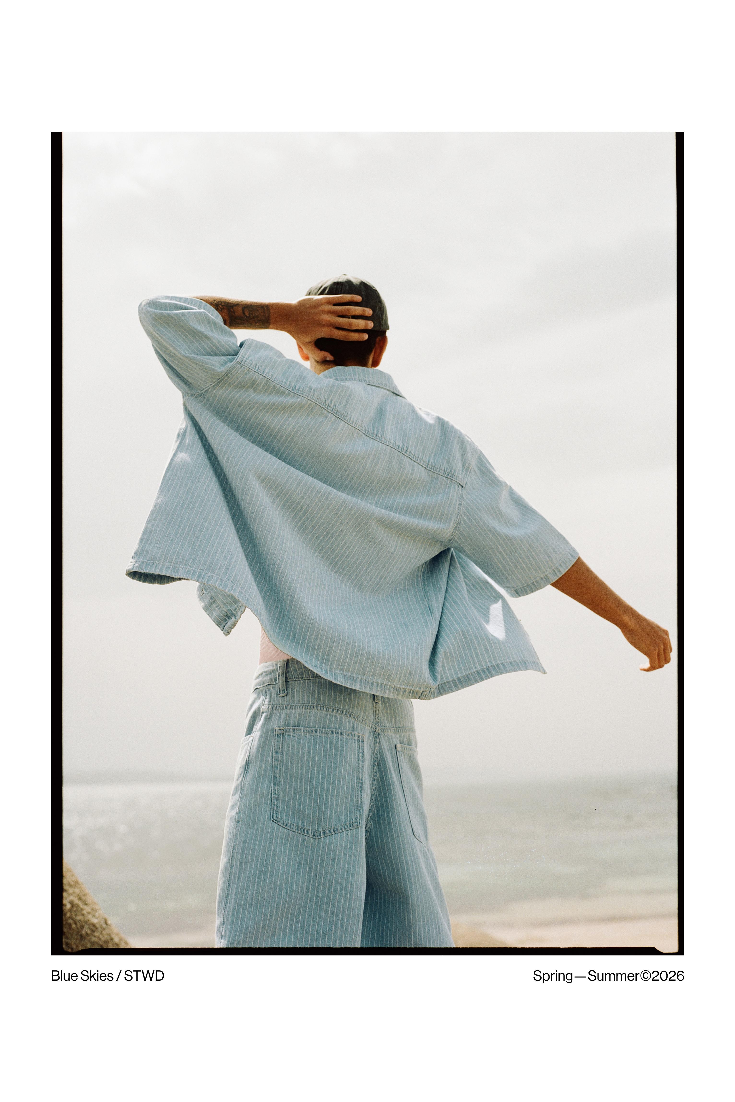 Denim striped short sleeve shirt — Pale indigo