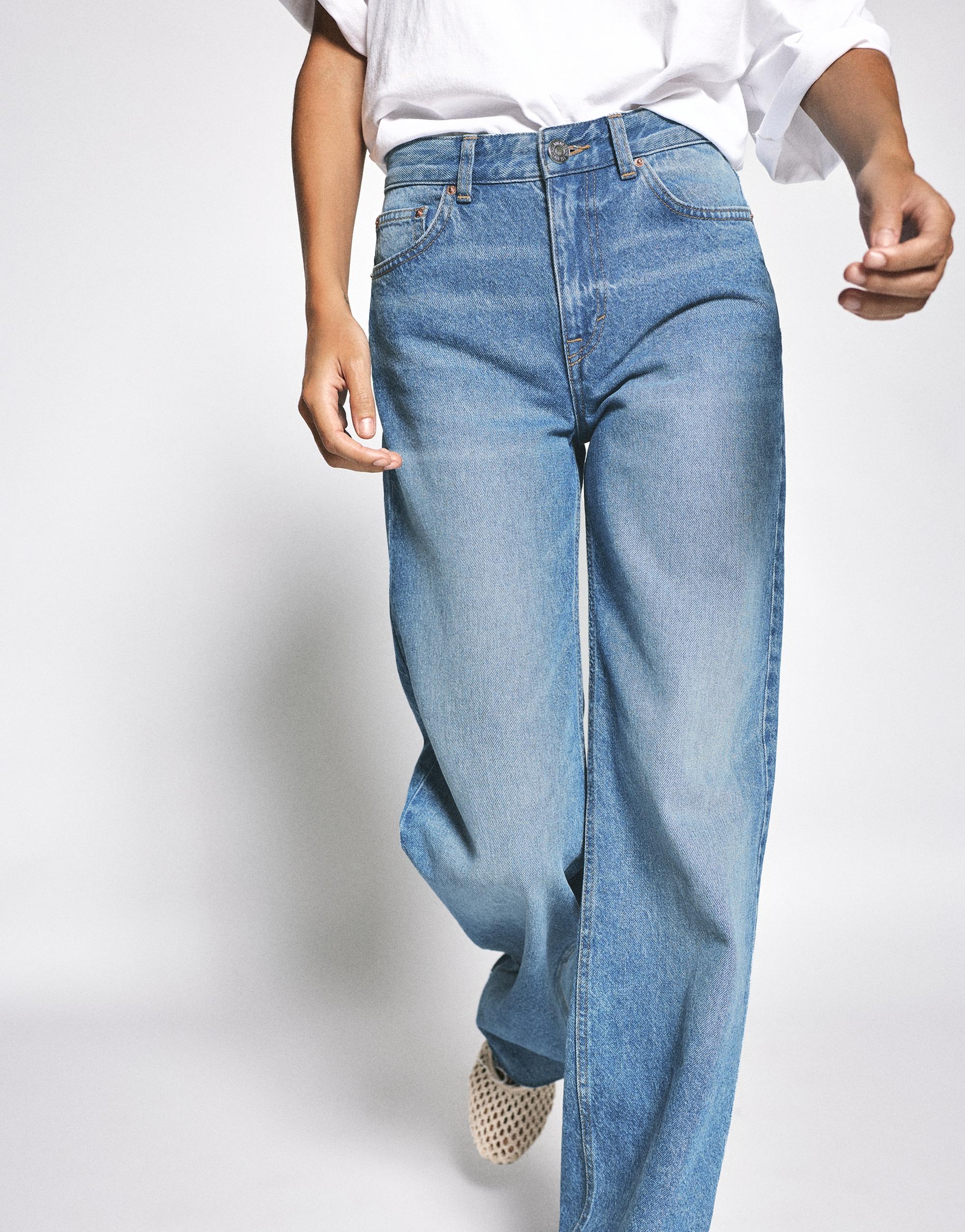 High-waist wide straight-leg jeans — Indigo