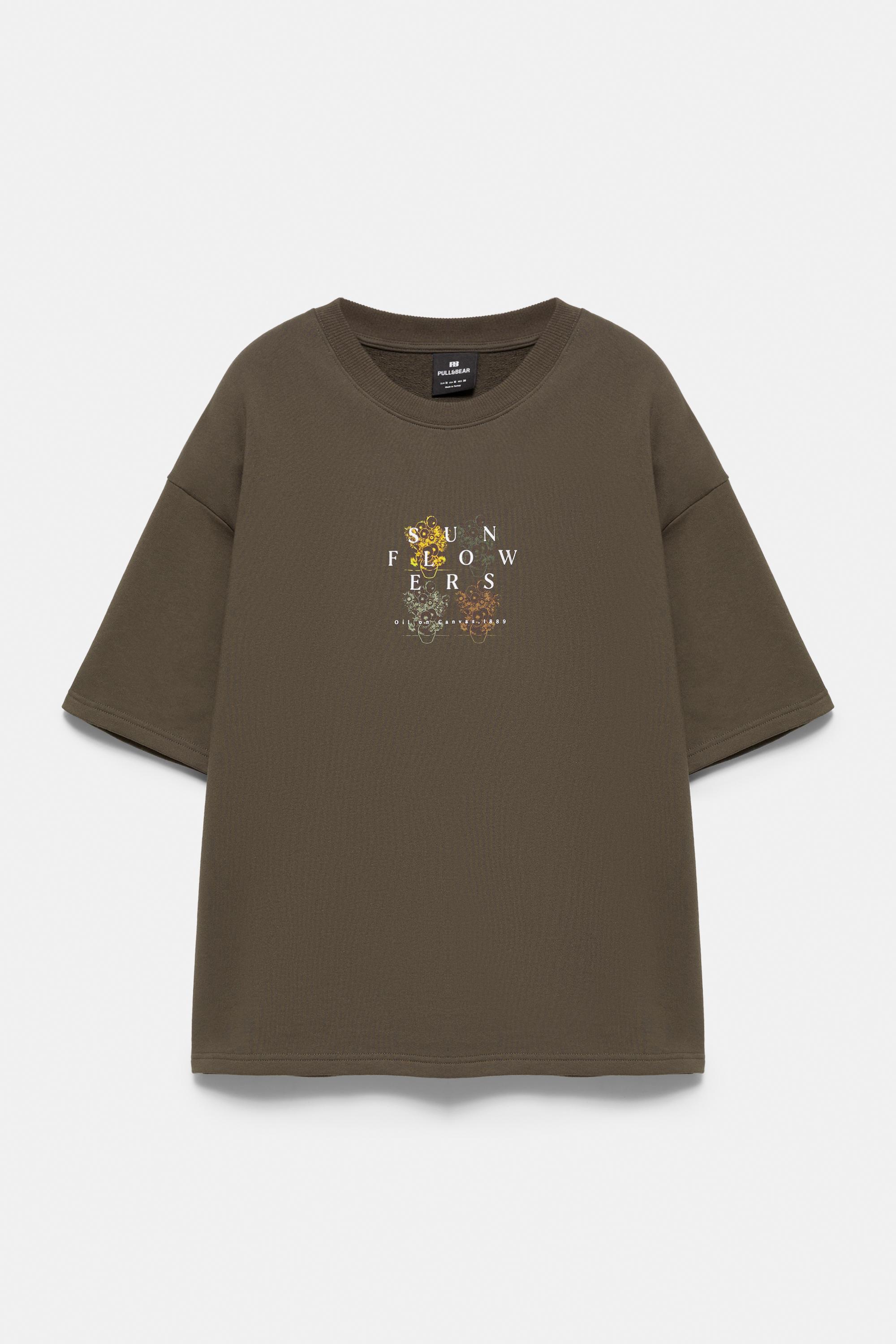 Short sleeve Sunflowers Van Gogh sweatshirt — Brown